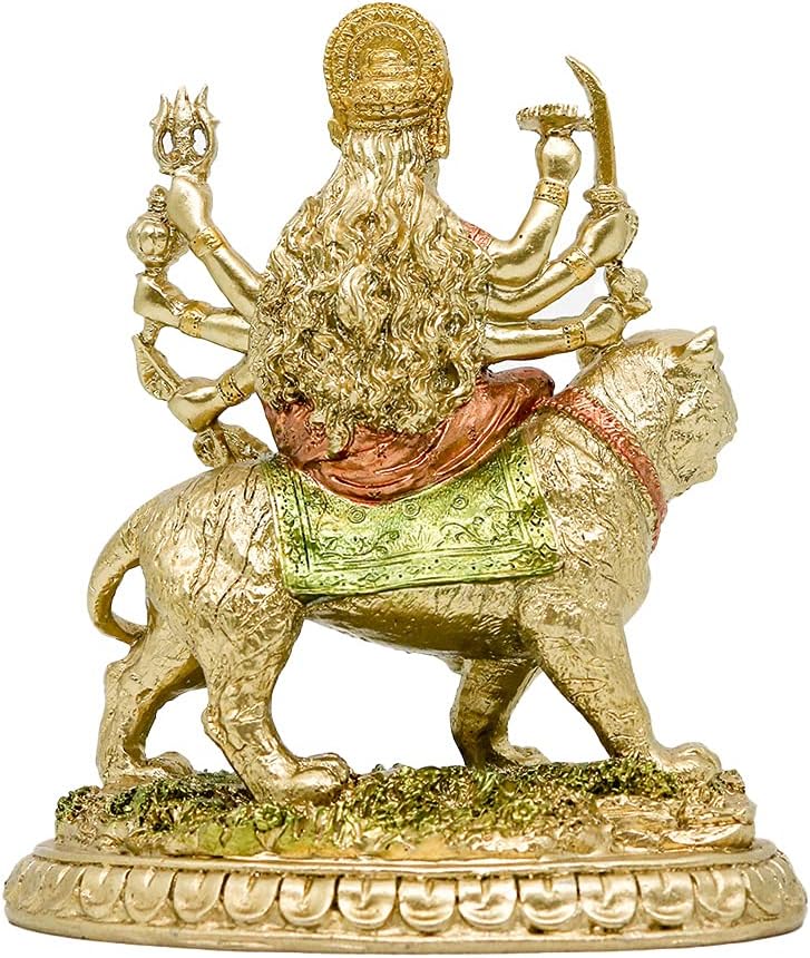 alikiki Hindu Goddess Small Durga Statue - 5.7" H Indian God Durga on Tiger Figurine Hinduism Idol Home Office Temple Puja Sculpture Mandir Murti Diwali Pooja Gifts Meditation Altar Shrine Decor