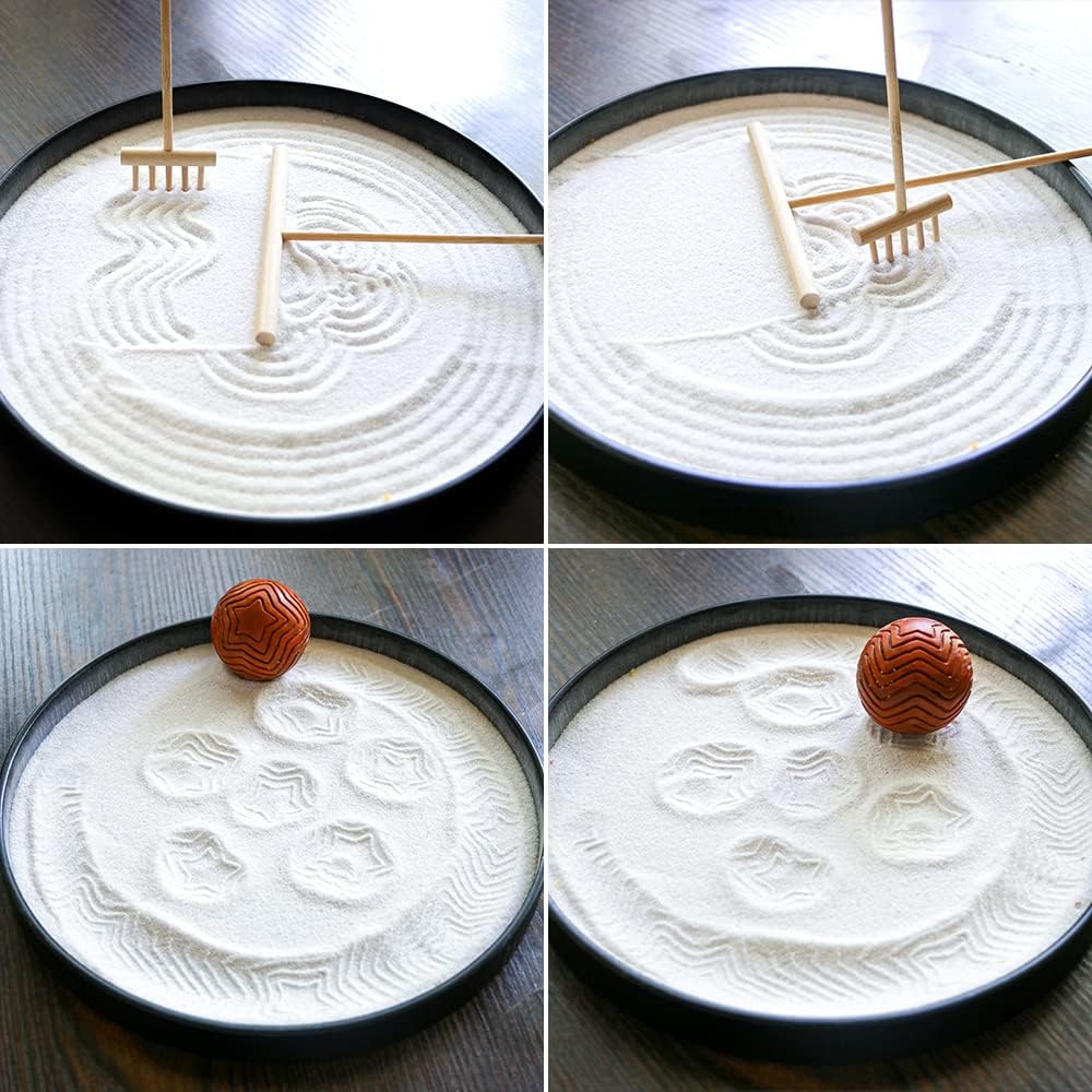 Miniature Yoga Meditation Zen Garden - Home Office Tabletop Mini DIY Japanese Rock Sand Garden Chakra Shine Altar Zen Decor Zen Gifts for Adult w/Rake Tools Accessories Healing Crystal Sphere