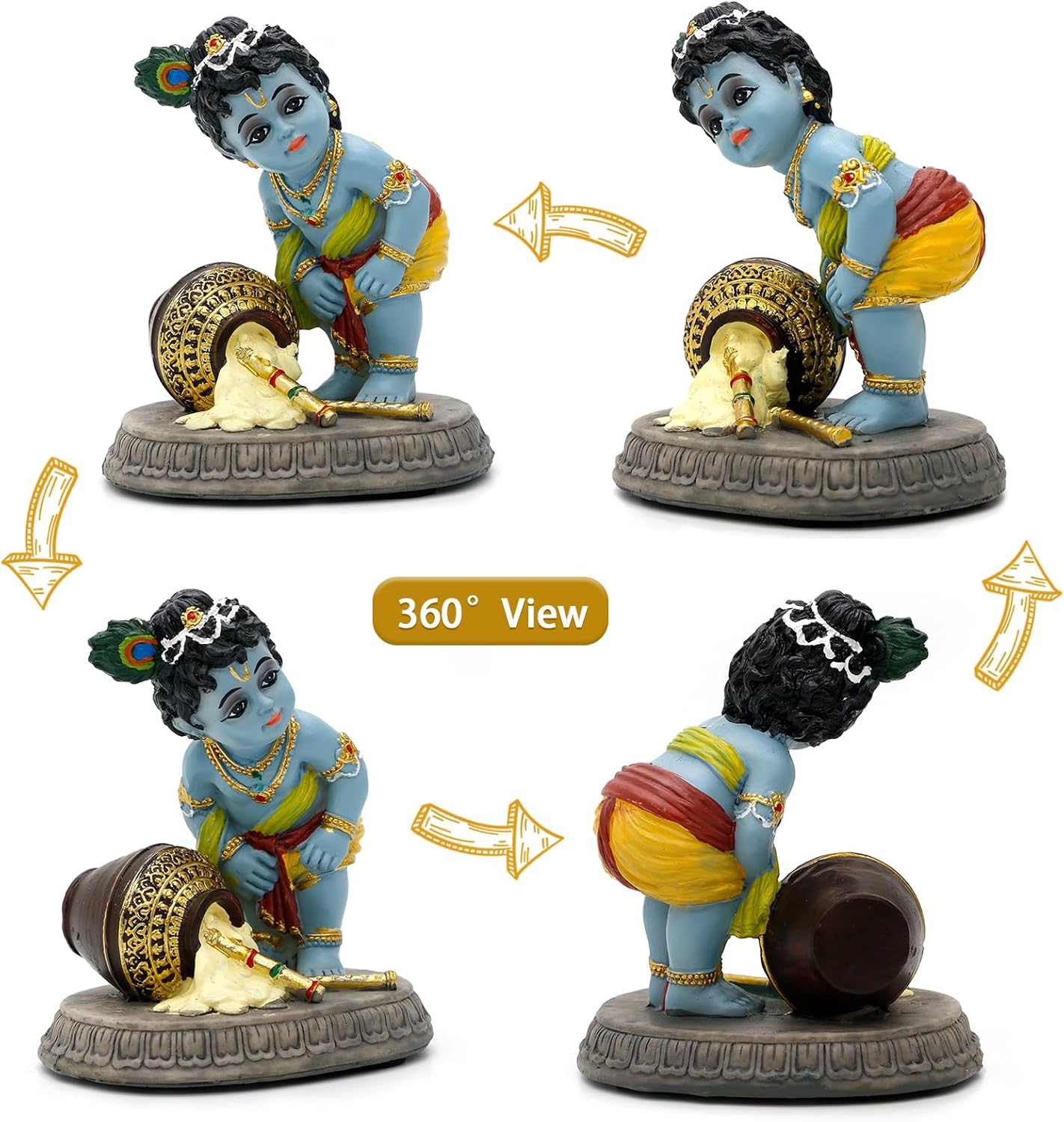 alikiki Hindu God Baby Krishna Statue - 3.7" H Indian Lord Krishna Idol Murti Diwali Pooja Gifts Car Dashboard Decor Baby Shower Wedding Return Gift Small Makhan Chor Altar Decor