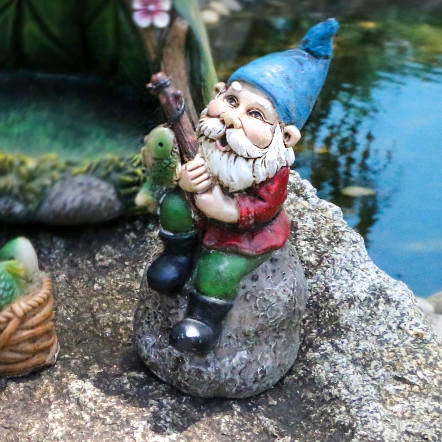 BangBangDa Outdoor Miniature Gnome Garden Kit- Fairy Houses Village Accessories Set Fishing Gnome Figurines Statue Patio Cake Topper Decor for Boy Girl Mother Girlfriend Birthday Gifts