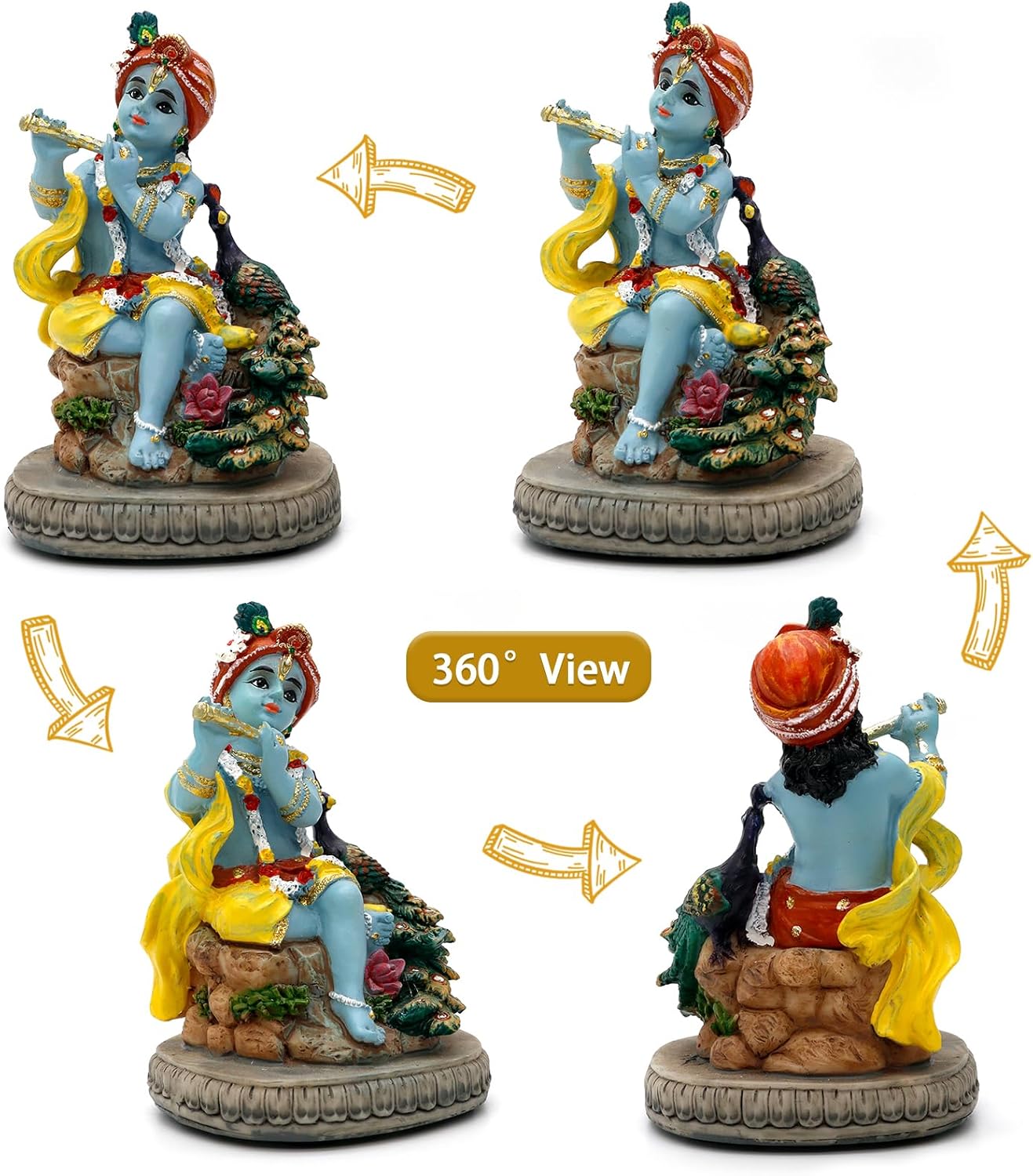 Hindu God Lord Krishna Statue – 4.3" H Indian Idol Krishna Sculpture India Wedding Baby Shower Return Gifts Diwali Gifts Home Office Mandir Temple Puja Gifts Murti Pooja Item