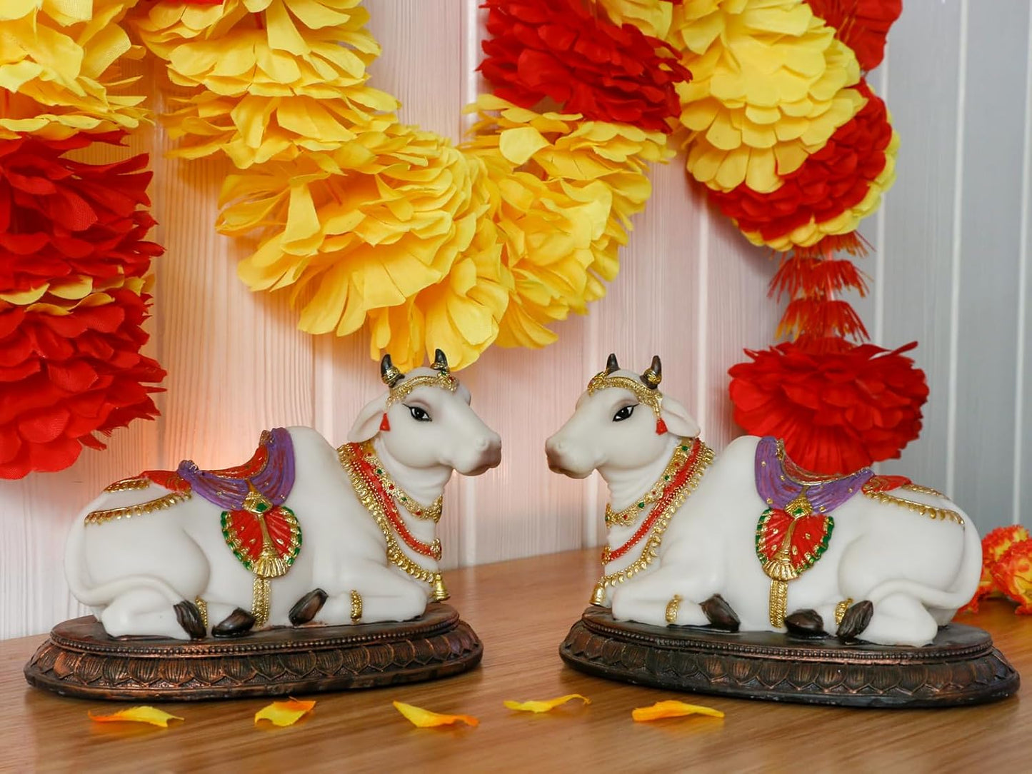 Hindu God Idol Nandi Statues - 6.6" L 2PCS Nandi Figurines Gift for Indian Friends Family Man Woman Diwali Gifts Pooja Return Gifts Diwali Murti Item Home Office Mandir Temple Puja Decor