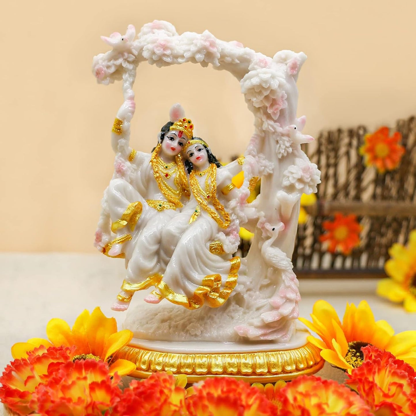 alikiki Indian God Radha Krishna Statue- 6.7”H India Idol Radha Krishna Statue for Indian Wedding Gifts Hindu Gifts for India Couple Murti Home Office Temple Mandir Pooja Decor Puja Item