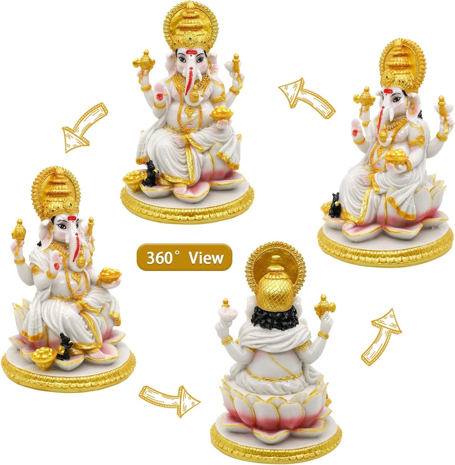 alikiki Hindu God Ganesh Chaturthi Figurine - 8.4”H Indian Idol Ganesha Statue Ganpati Elephant Hindu God Pooja Item Diwali Home Office Meditation Room Temple Mandir Altar Shrine Puja Decor