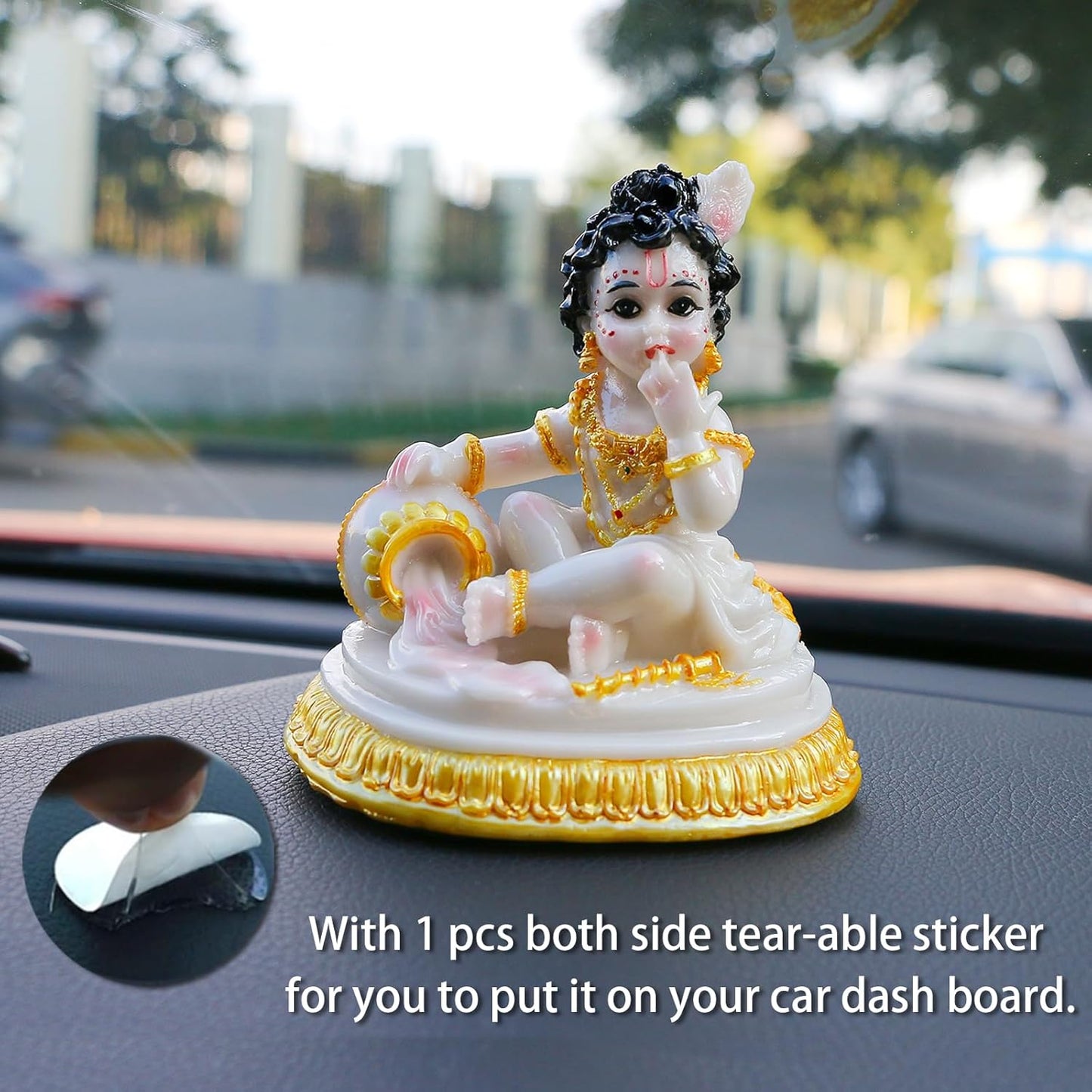 Indian God Baby Krishna Statue - 4.1" H Handmade Hindu Idol Krishna Figurine for Car Dashboard India Home Office Mandir Temple Pooja Item Murti Puja Product Diwali Gifts