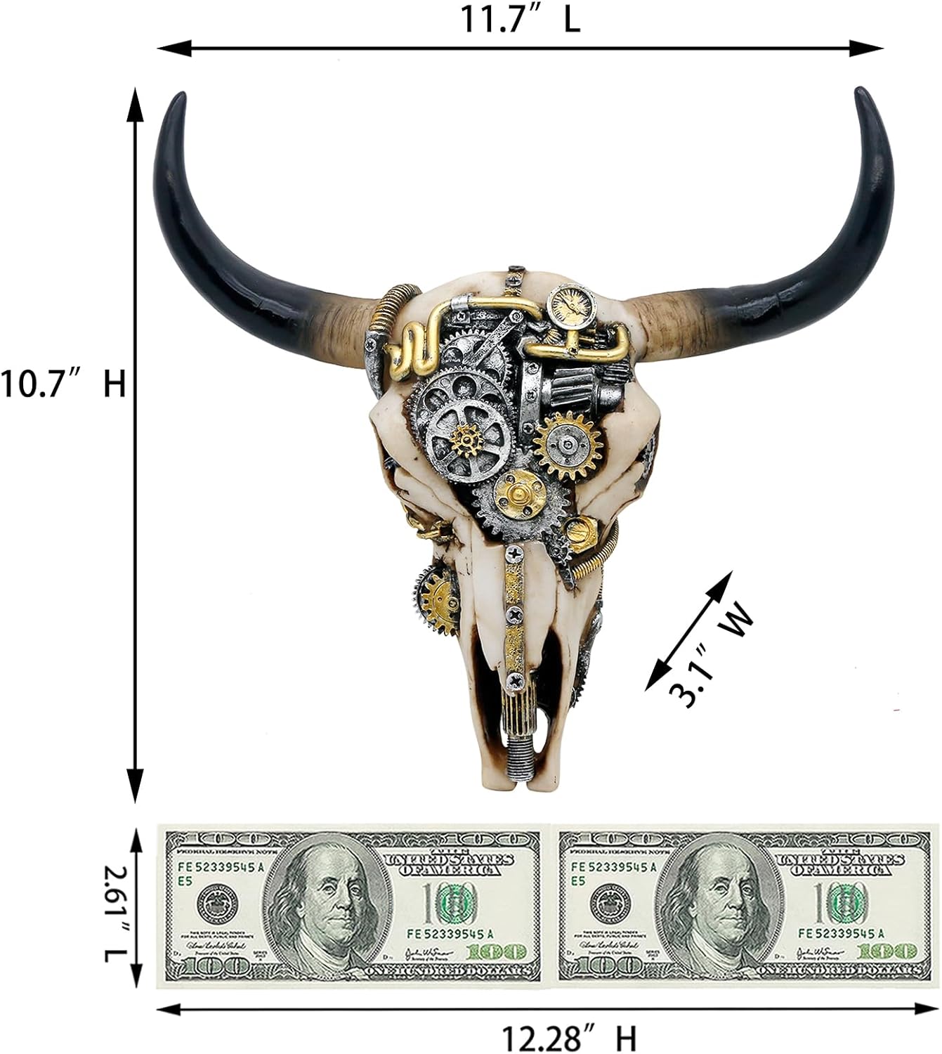 alikiki Steampunk Cow Skull Wall-Decor - Western Bull Head Skull Wall Sculpture 3D Animal Head Wall Art Hanging Decor for Living Room Bedroom Kitchen Gift Modern Decoration