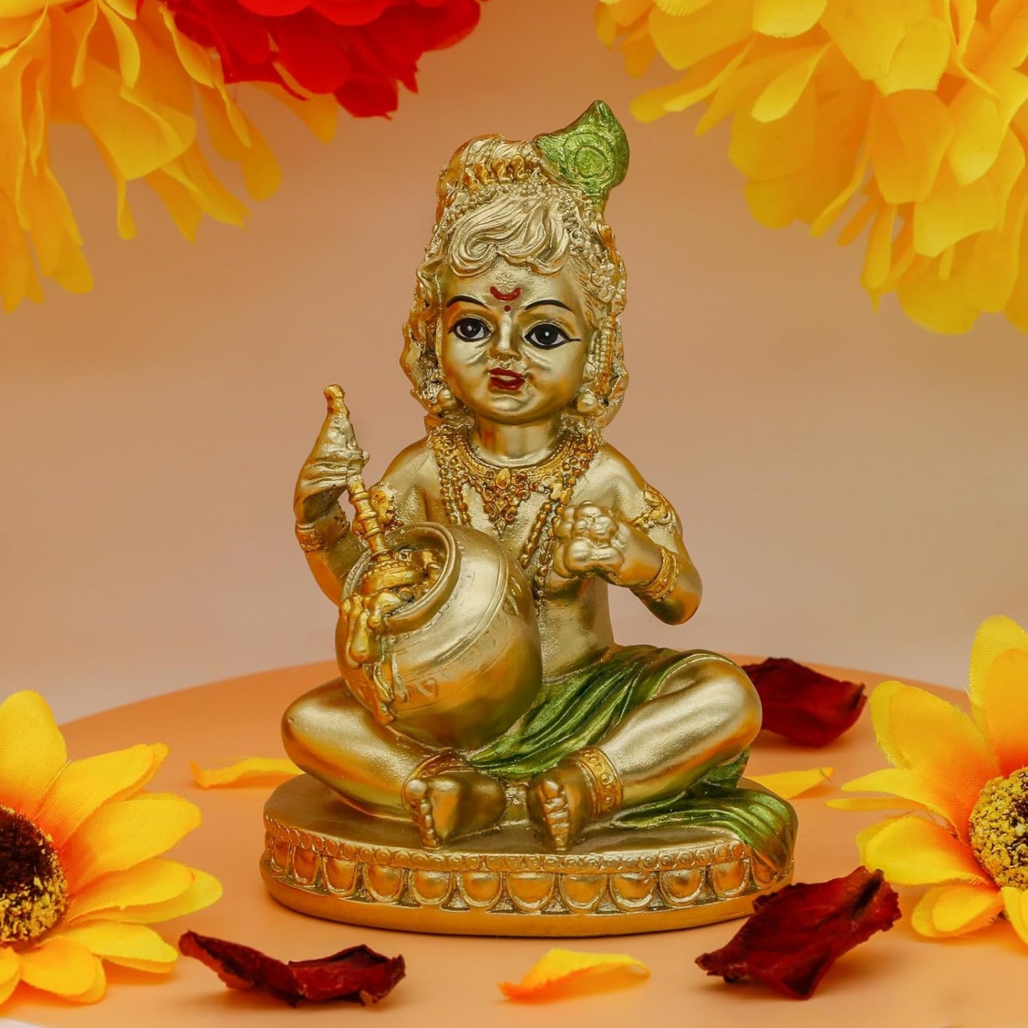 Hindu God Baby Krishna Statue - Indian Small Krishna Idol Figurine Home Office Mandir Temple Pooja Item India Murti Buddha Religious Gifts Lord Krishna Sculpture