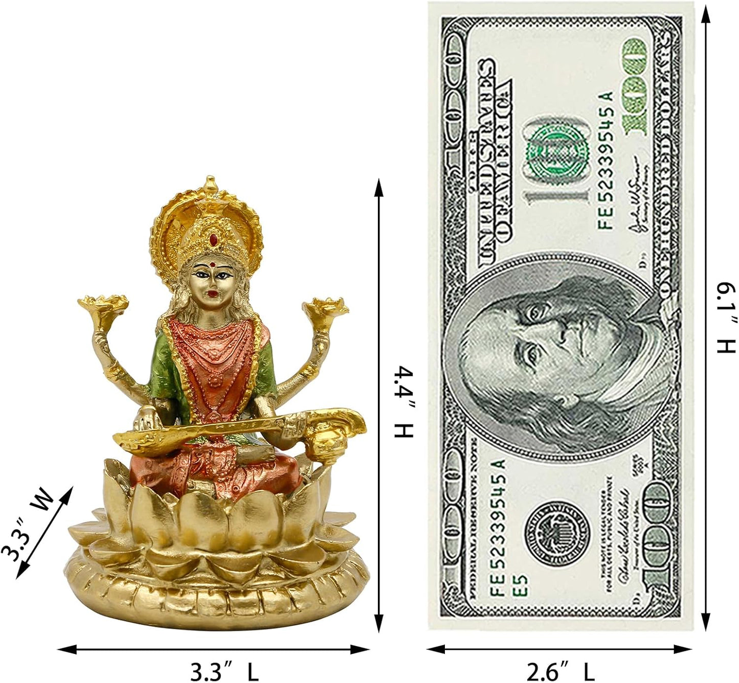 Hindu Goddess Saraswati Statue - 4.4" H Indian God Saraswati Idol Sculpture Diwali Gifts for Indian Home Temple Mandir Pooja Items Car Dashboard Decor