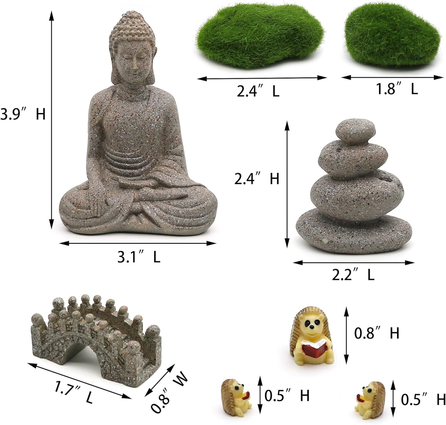 BangBangDa Meditation Zen Garden Accessories - Miniature Buddha Garden Kit Micro Landscape Terrarium Kit DIY Fairy Garden w/Buddha Bridge Pagoda Stone Cairn