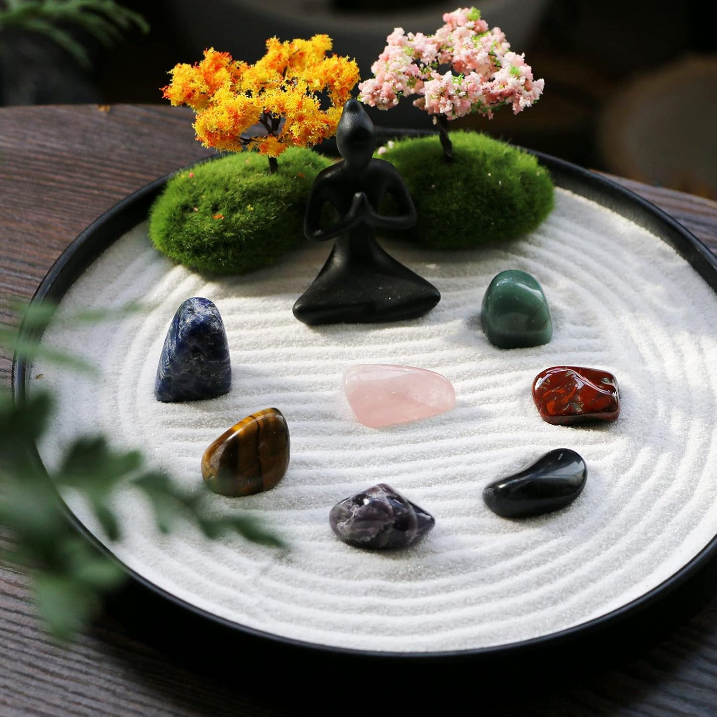 BangBangDa Tabletop Chakra Yoga Zen Garden - Meditation Altar Zen Kit Set Japanese Crystal Quartz Rock Sand Zen Garden Home Office Spiritual Zen Gifts for Friends Adults Women