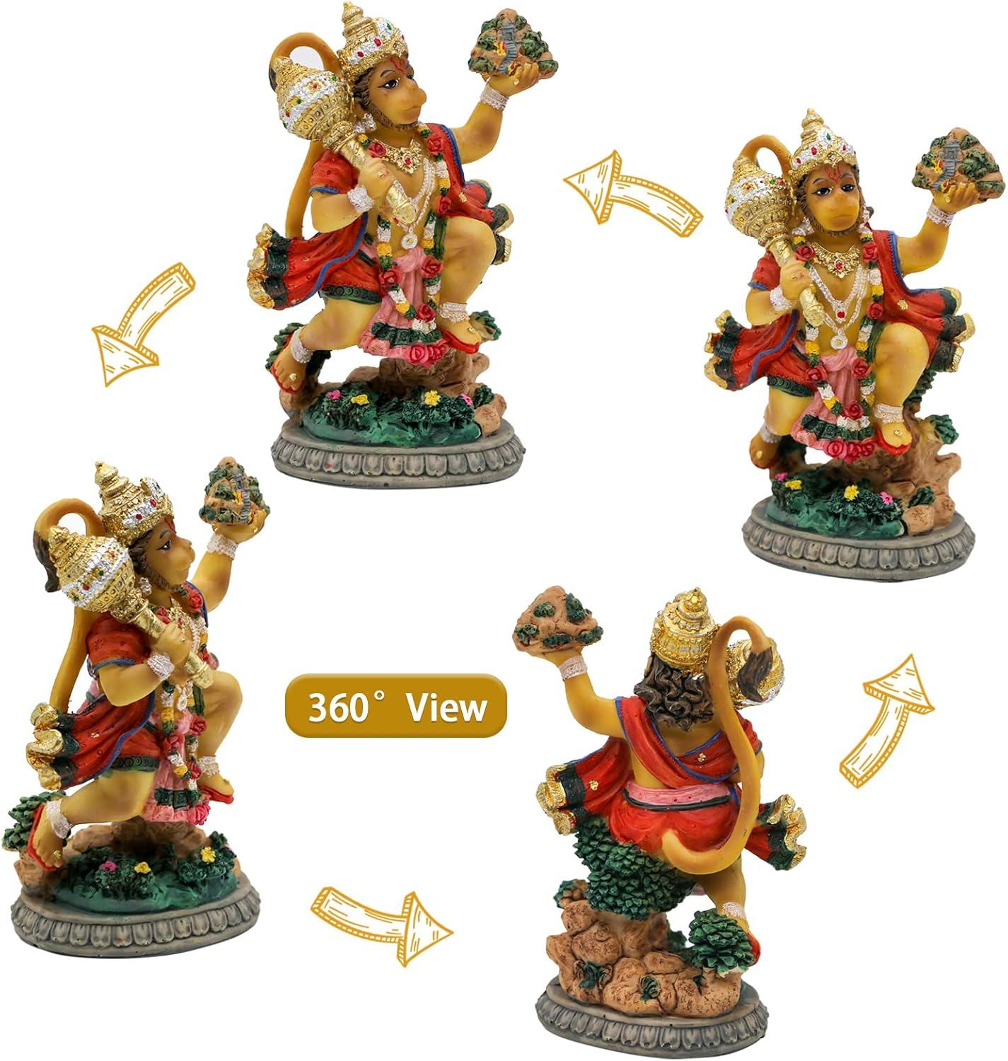 alikiki India Idol Lord Hanuman Statue - 3.9”H Hindu God Flying Hanuman Figurine for Car Dashboard Decor Indian Home Office Mandir Temple Altar Shrine Pooja Item Diwali Puja Gifts