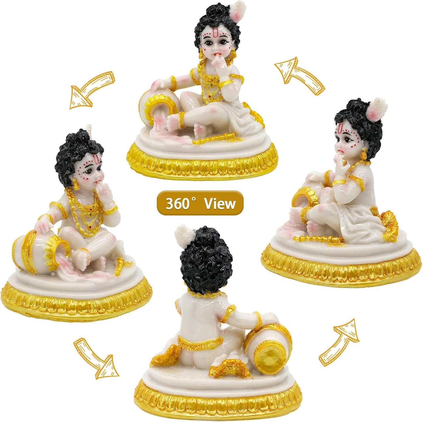 Indian God Baby Krishna Statue - 4.1" H Handmade Hindu Idol Krishna Figurine for Car Dashboard India Home Office Mandir Temple Pooja Item Murti Puja Product Diwali Gifts