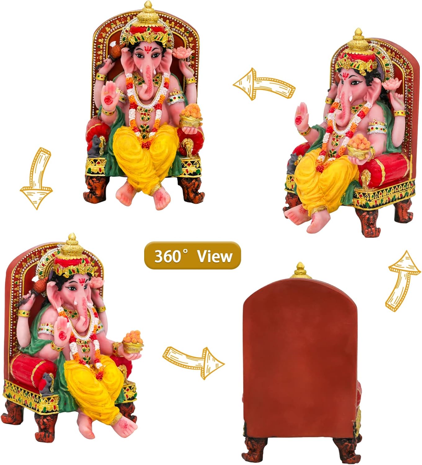 alikiki Hindu God Ganesha Statue Figurine - Indian Idol Sitting Lord Ganesh Statue India Murti Item Ganpati Home Office Temple Mandir Altar Pooja Gifts Diwali Puja Gifts