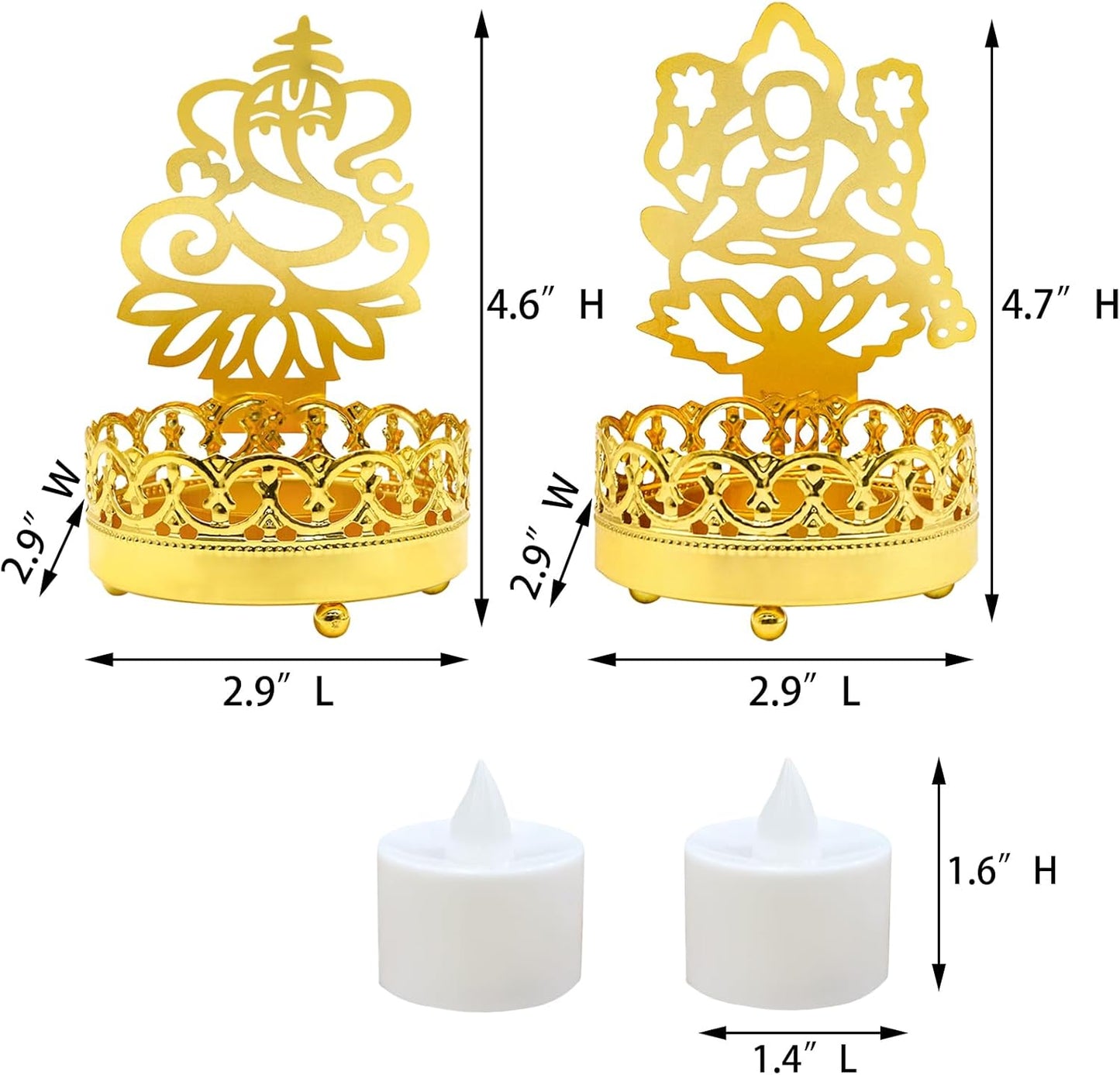 Metal Ganesha Lakshmi Shadow Diyas – Diwali Tea Light Candle Holder Birthday Wedding Gifts for Indian Friends Man Woman Murti Puja Item Home Office Temple Mandir Pooja Altar Decor