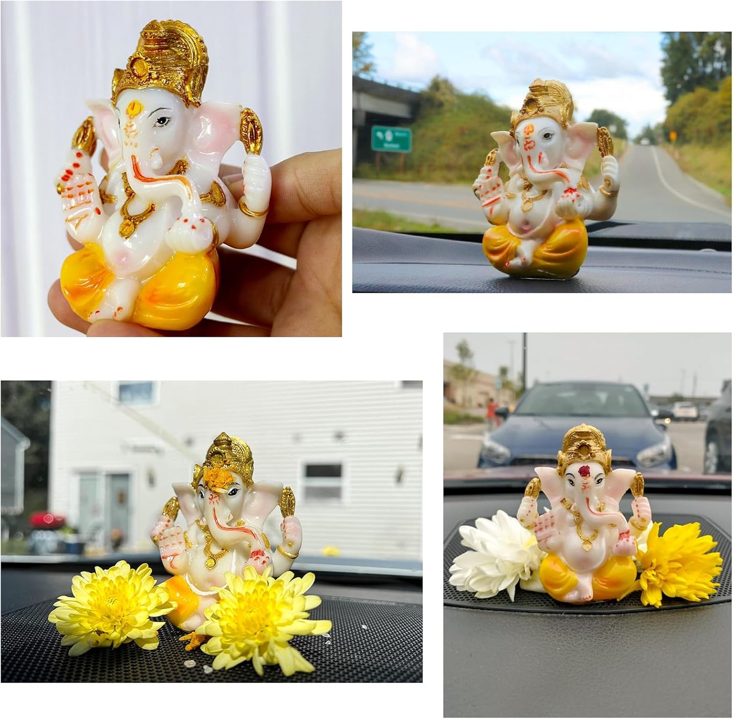 Hindu Lord Ganesha Idol Statue - Indian Diwali Gifts Small Ganesh for Car Dashboard Decor India God Figurine Home Mandir Murti Pooja Yoga Meditation Room Altar Kit Decor Wedding Gift