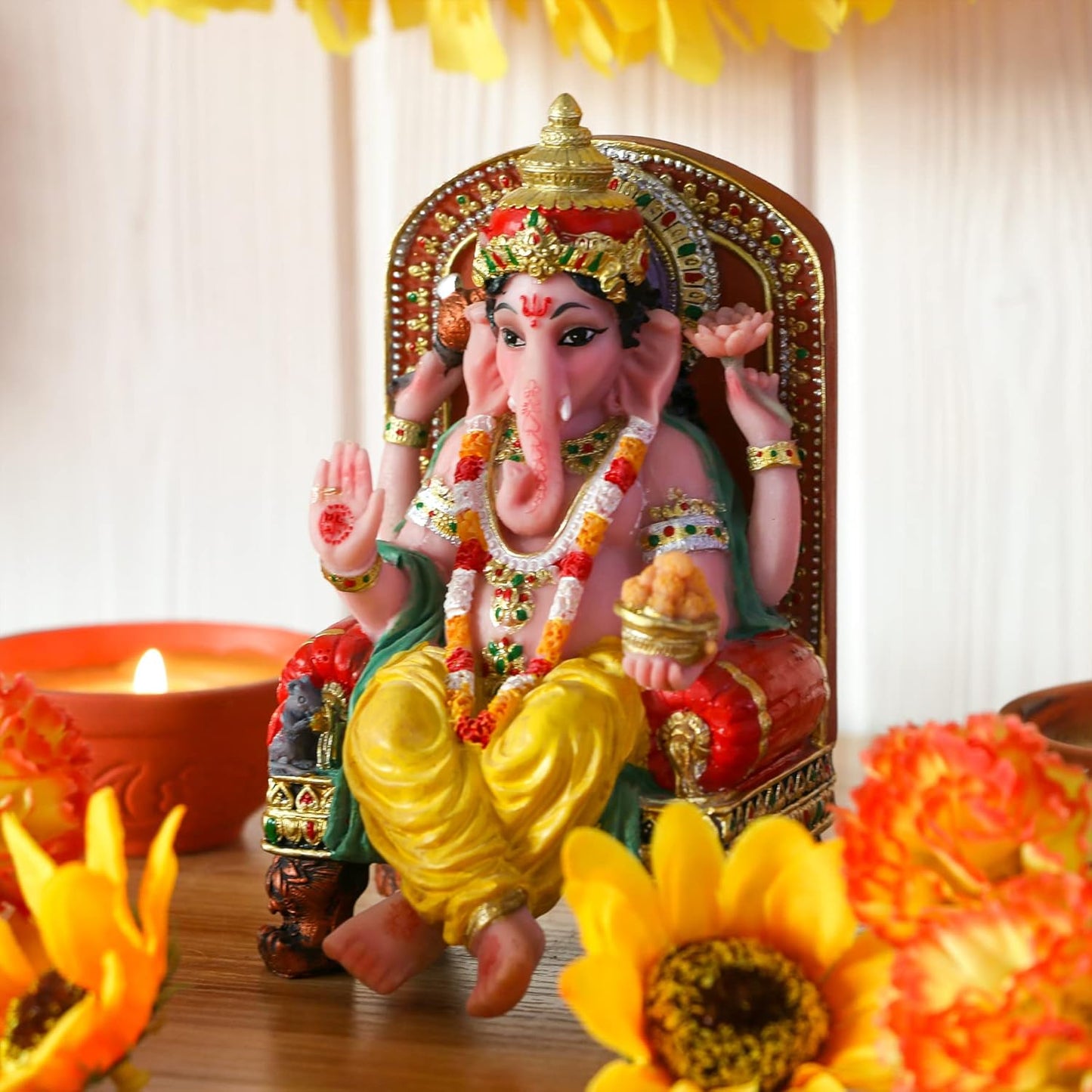 alikiki Hindu God Ganesha Statue Figurine - Indian Idol Sitting Lord Ganesh Statue India Murti Item Ganpati Home Office Temple Mandir Altar Pooja Gifts Diwali Puja Gifts