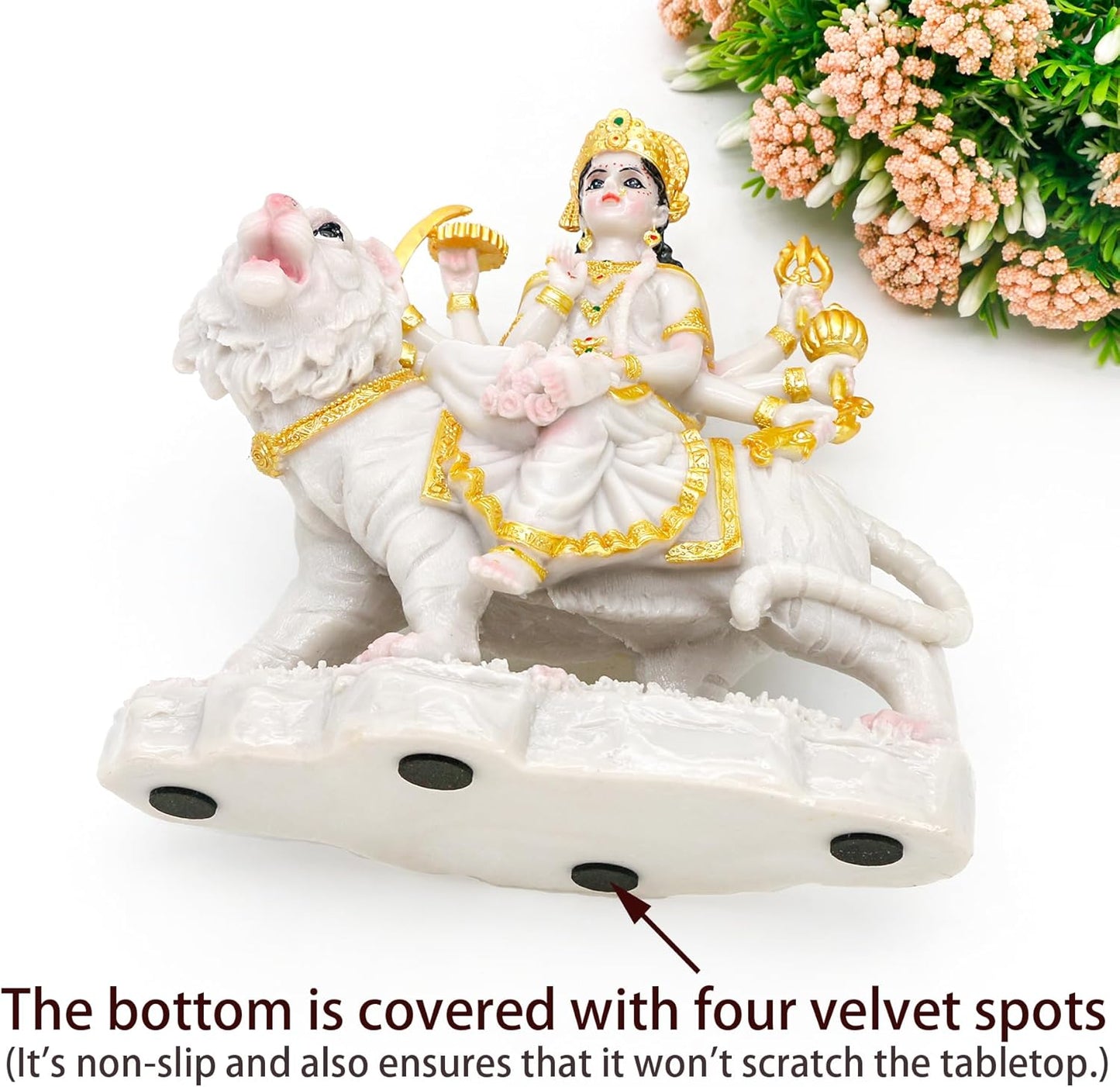 alikiki Durga Mata Idol Statue– 8.5” Marble Color Hindu Goddess Durga on Tiger Sculpture India Diwali Gifts Home Office Temple Mandir Altar Pooja Murti Item Deepavali Gifts for Indian