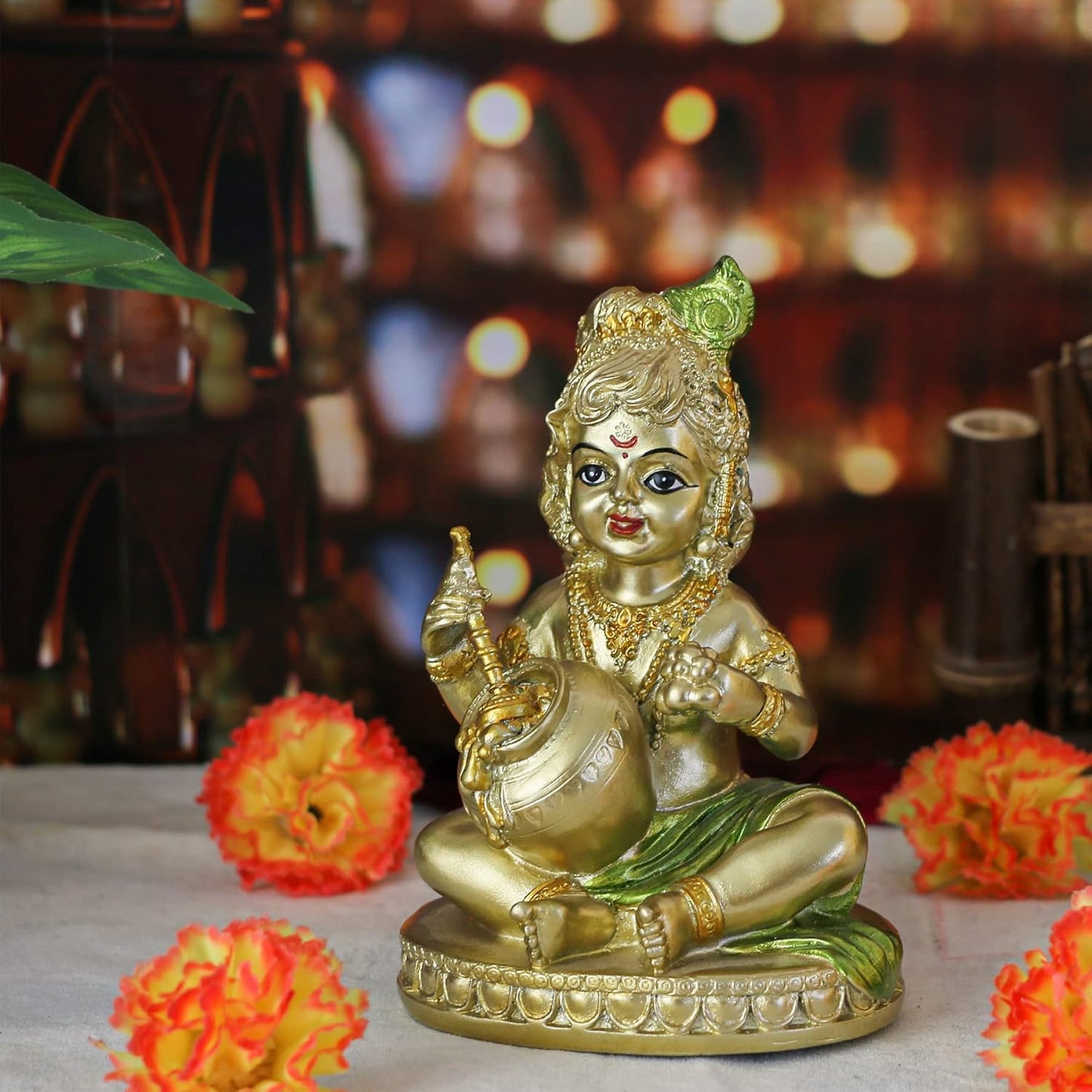 Hindu God Baby Krishna Statue - Indian Small Krishna Idol Figurine Home Office Mandir Temple Pooja Item India Murti Buddha Religious Gifts Lord Krishna Sculpture