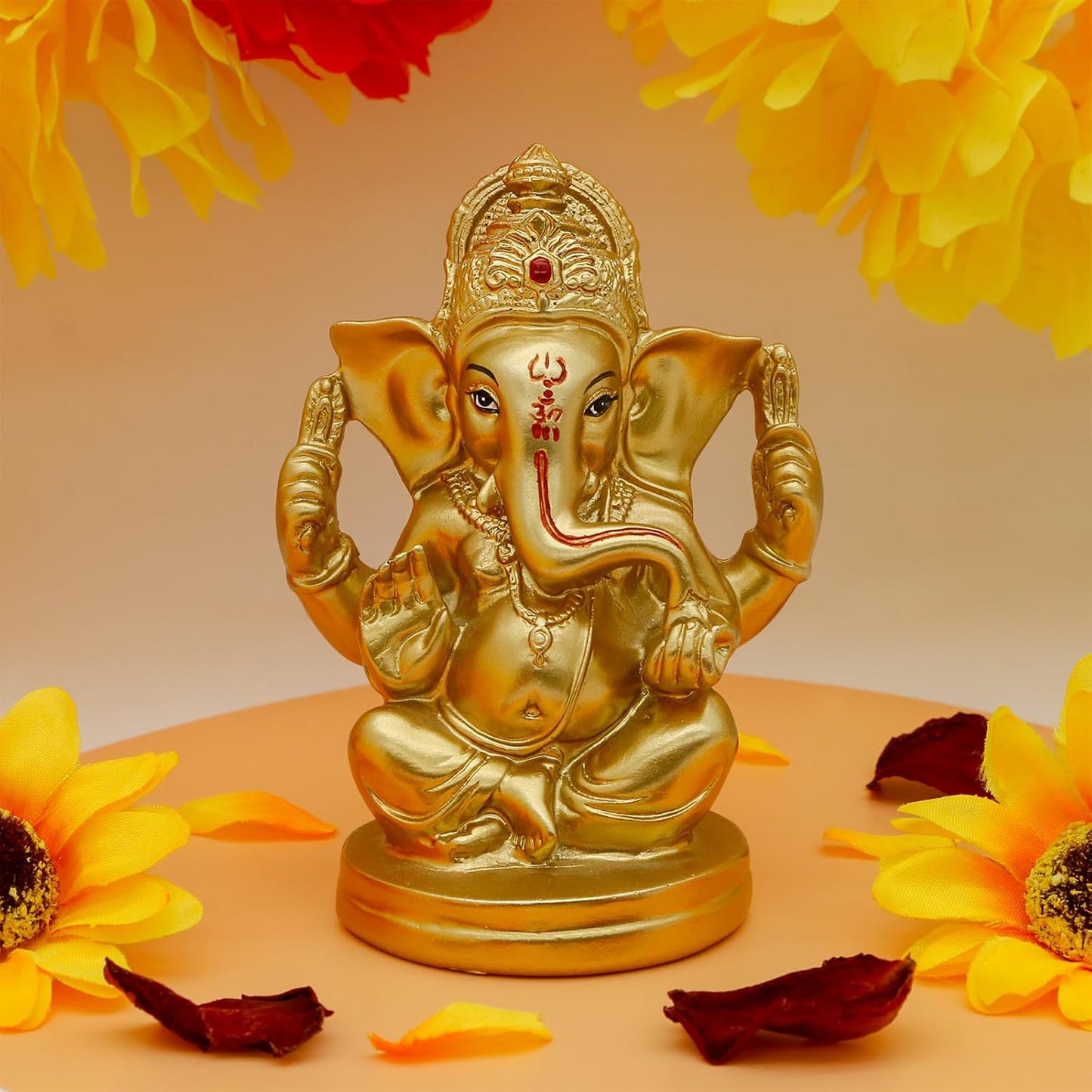 Hindu God Lord Ganesha Statues - 5" H India God Ganesha Idol Home Mandir Pooja Decor Indian Ganesha Figurine Temple Puja Items Diwali Gift for Friends Relatives