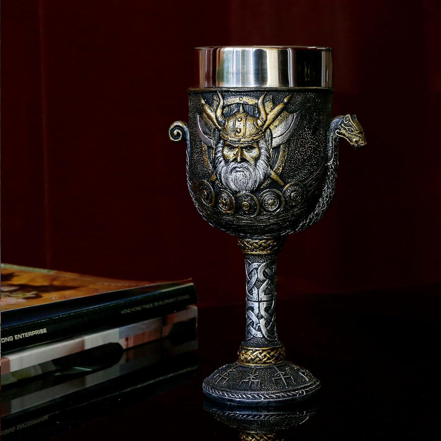 Medieval Viking Odin Wine Goblet - Viking Gifts for Men 7oz Stainless Steel Drinking Cup Norse Viking Warrior Dragon Ship Chalice Viking Fans Gifts Party Decoration