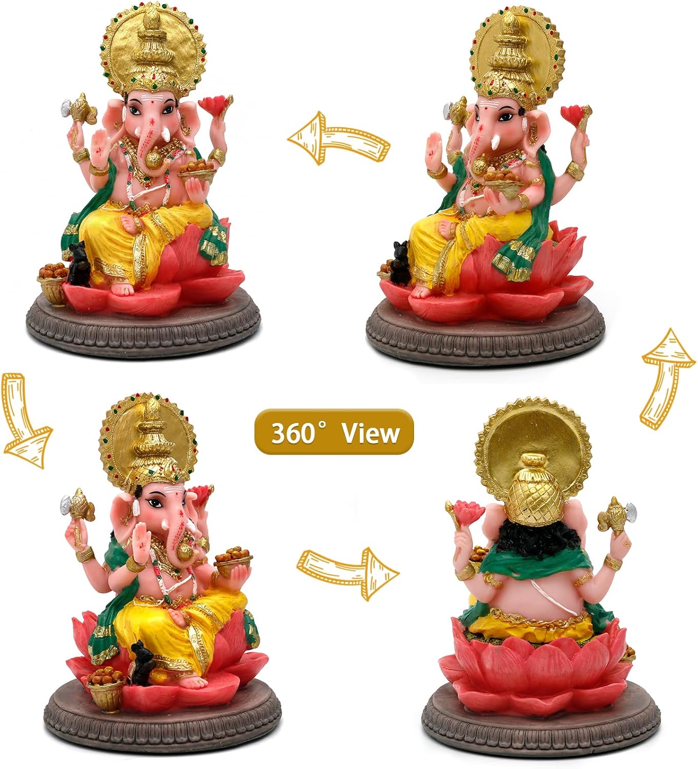 alikiki Ganesha Statue Indian gifts Item - 6.8" Hindu God Lord Ganesh Ganpati Idol for Indian Home Office Altar Mandir India Temple Pooja Item Meditation Yoga Room Spiritual Decor Diwali Puja Gifts