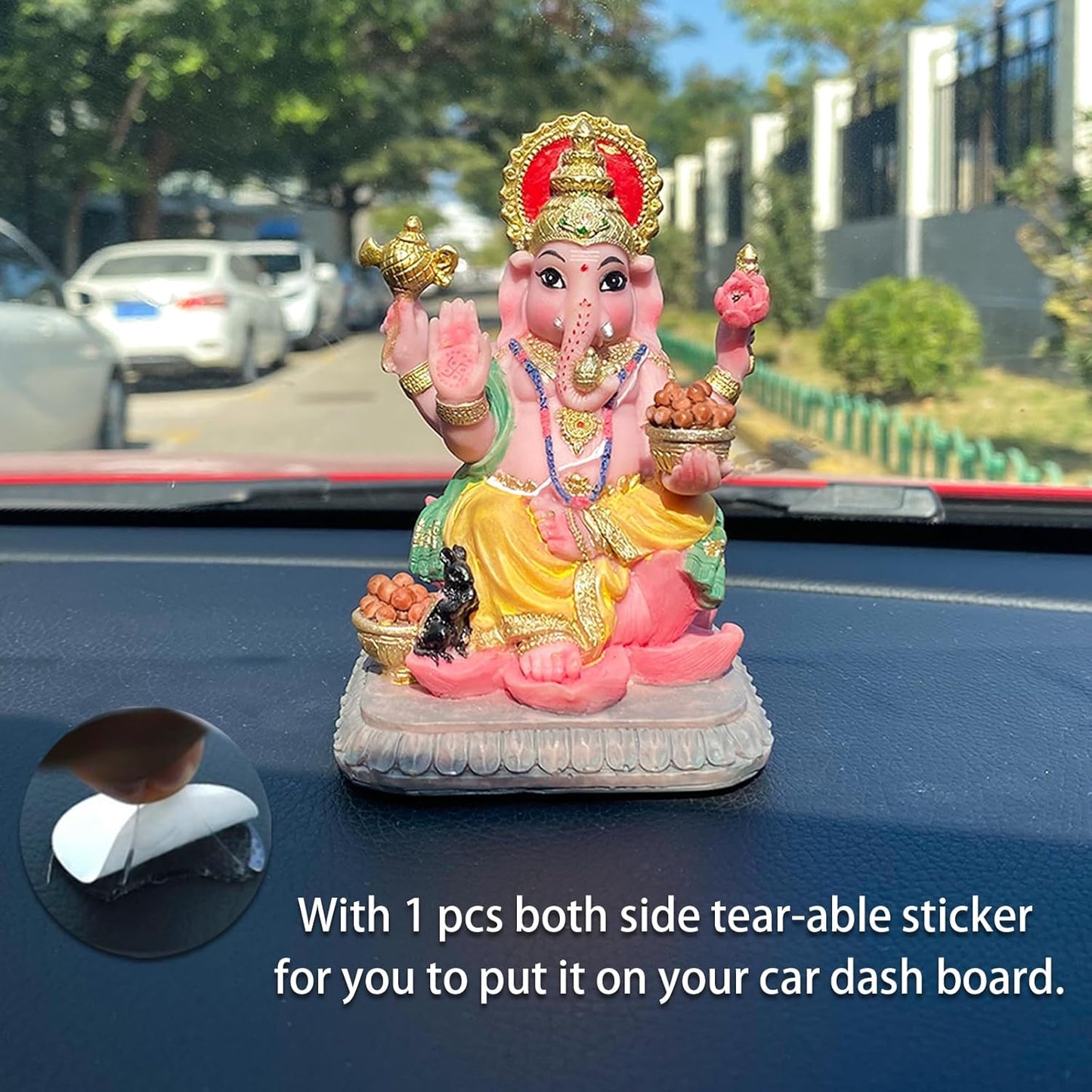 alikiki Indian God Lord Ganesha Statue - 4.1”H Multicolor Hindu idol Ganesh for Car Dashboard Decor India Murit Home Office Mandir Temple Altar Pooja Item Diwali Puja Gifts