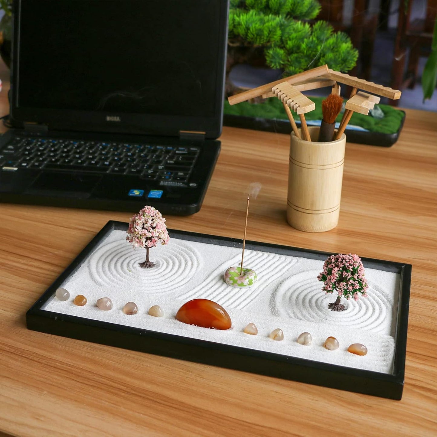 Tabletop Zen Garden Accessories Kit - Japanese Sand Zen Garden Rakes Tools Set,Office Relaxation Gifts with Healing Stones Zen Garden Decor for Man Woman Father Mother Birthday Gifts