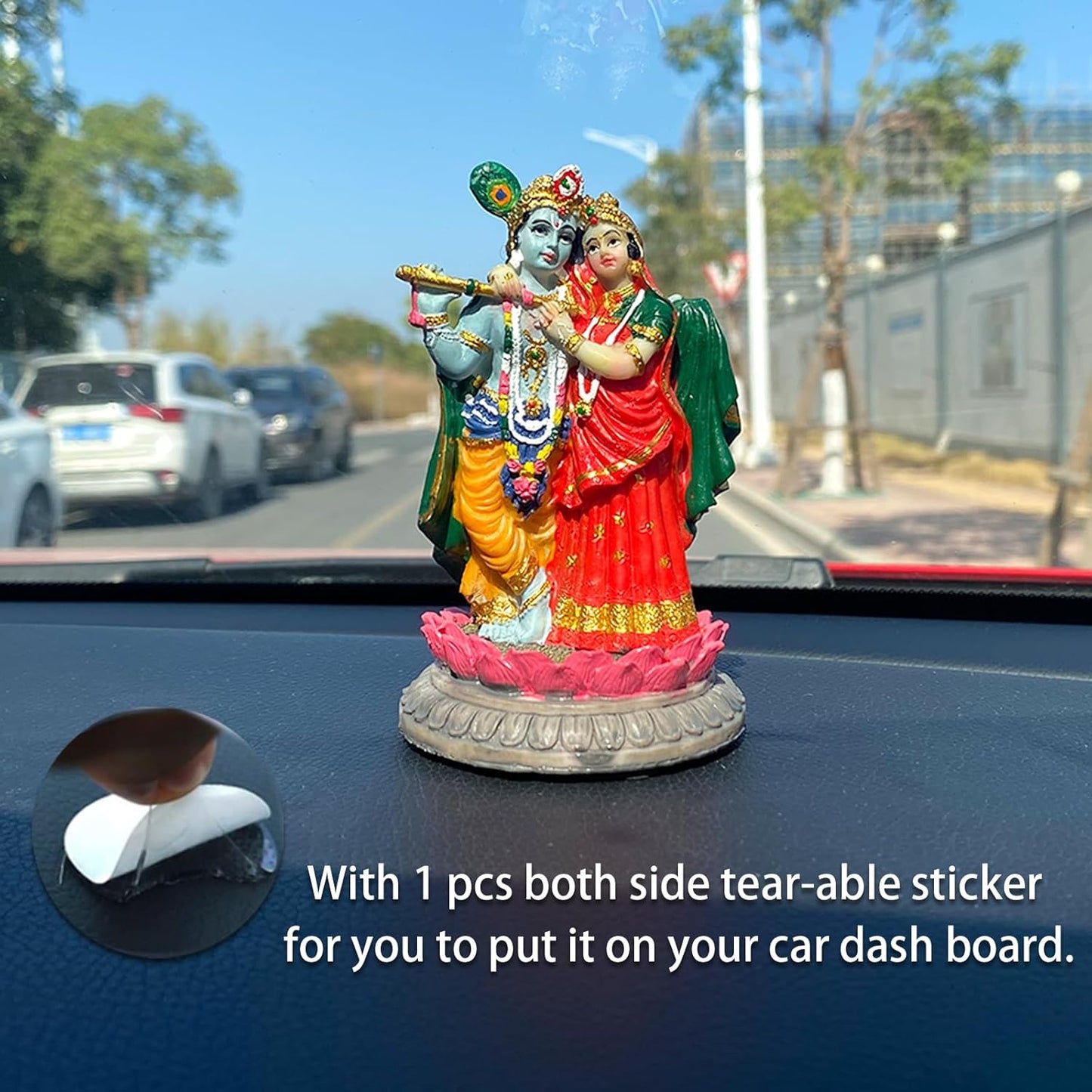 alikiki India Idol Radha Krishna Figurine - 3.9”H Hindu Murti God Krishna Radha Statue for Car Dashboard Decor Home Office Temple Mandir Altar Shrine Pooja Decor Diwali Spiritual Gifts