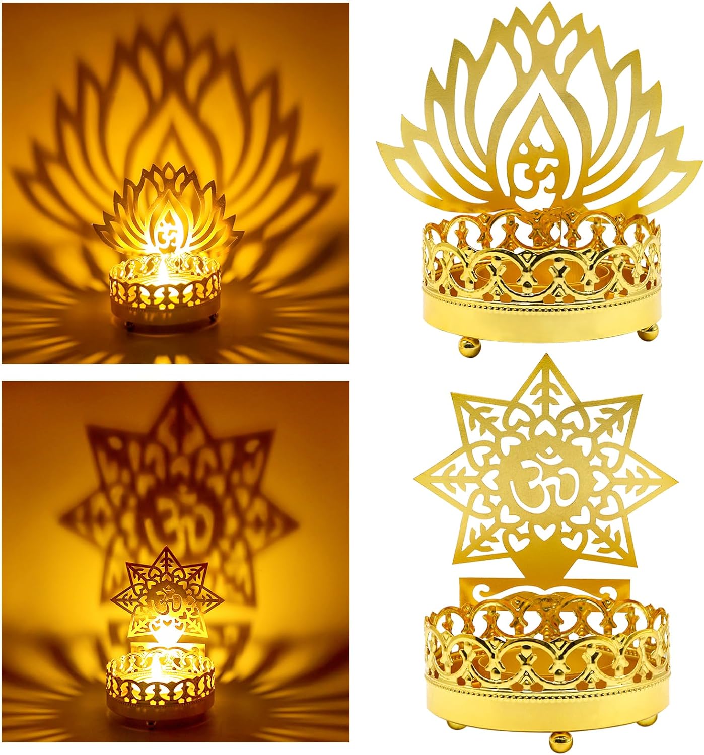 Metal OM Diwali Shadow Diyas – Tea Light Candle Holder Deya Birthday Wedding Housewarming Gift for Indian Murti Puja Item Home Office Temple Mandir Pooja Altar Decor