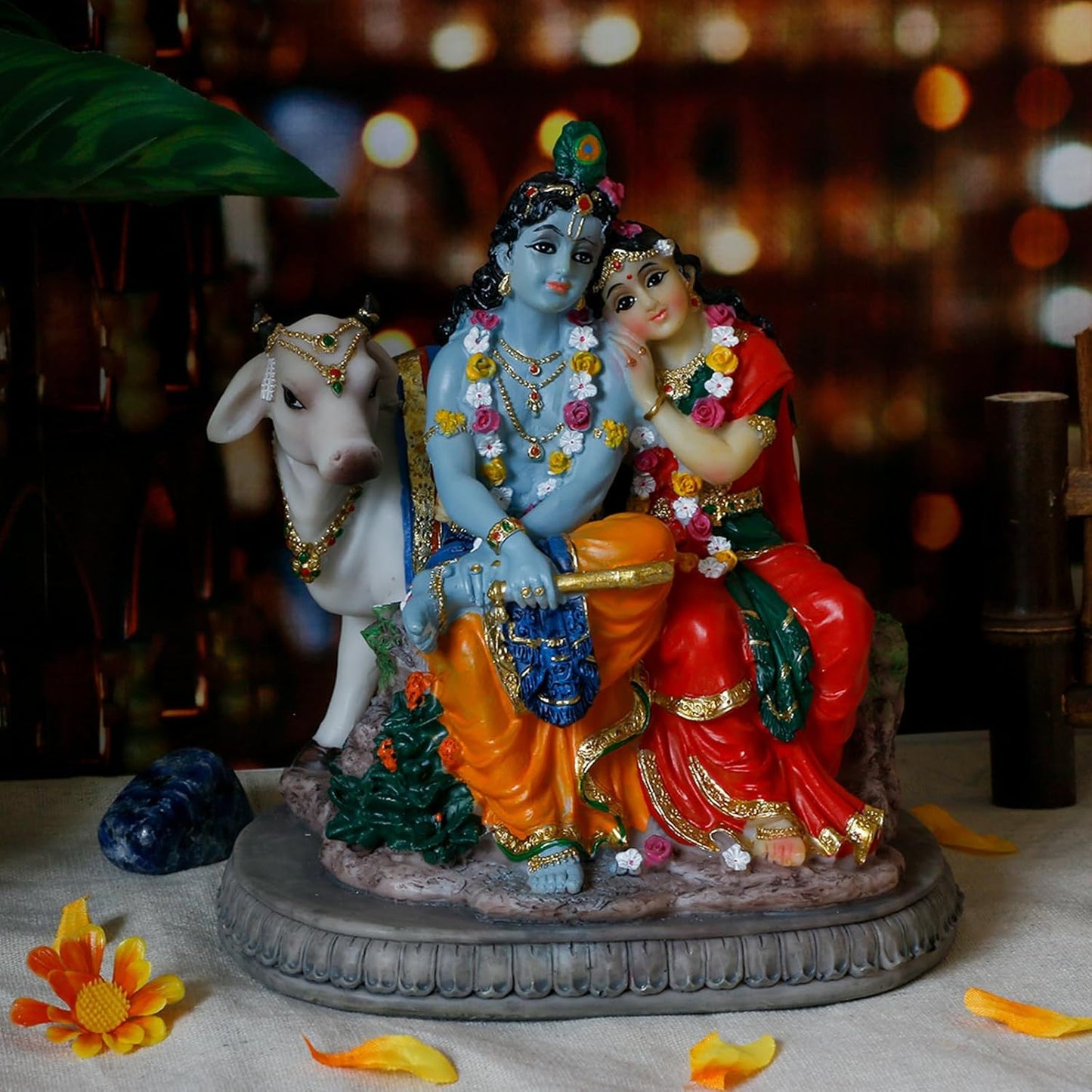 Hindu God Radha Krishna Statue - 6.6" H Indian Idol Valentine Wedding Gift for Indians Puja Item Pooja Diwali Gifts Home Office Altar Temple Mandir Yoga Studio Spiritual Decor