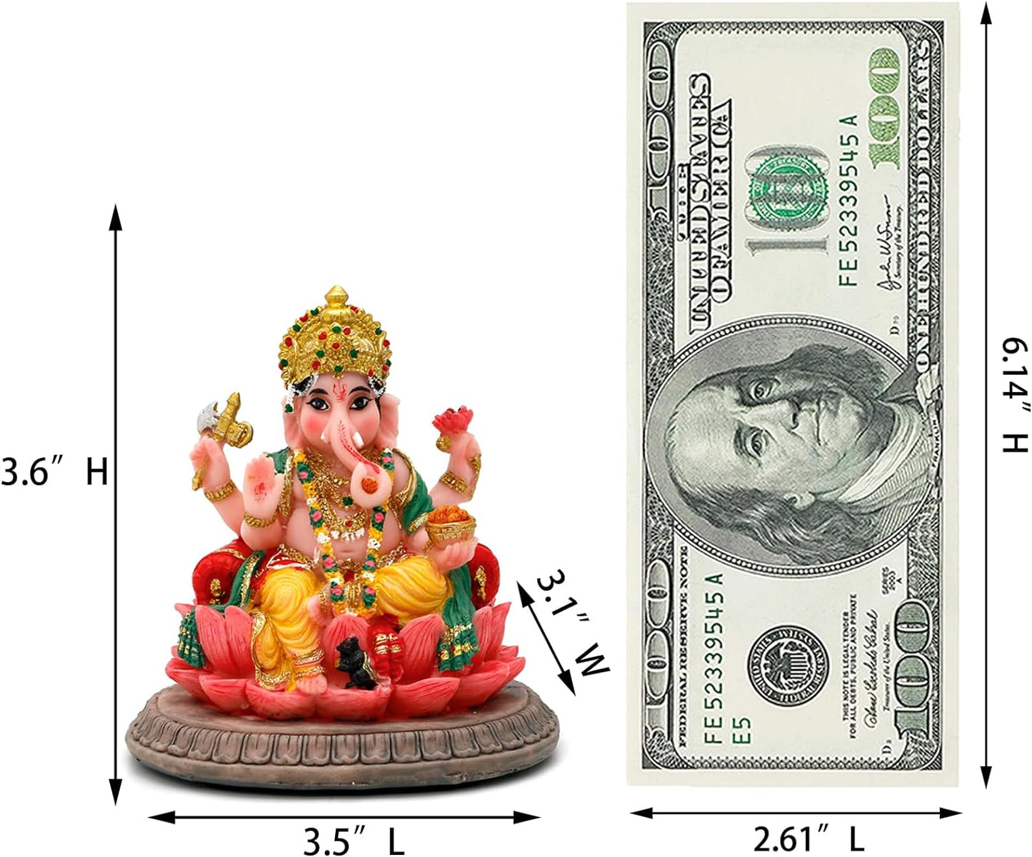 Indian Gifts Lord Ganesha Statue - 3.6" H Hindu Idol Ganesha for Car Dashboard Ganpati Diwali Gift for Indian Man Women Altar Yoga Studio Meditation Office Home Temple Mandir Puja Item