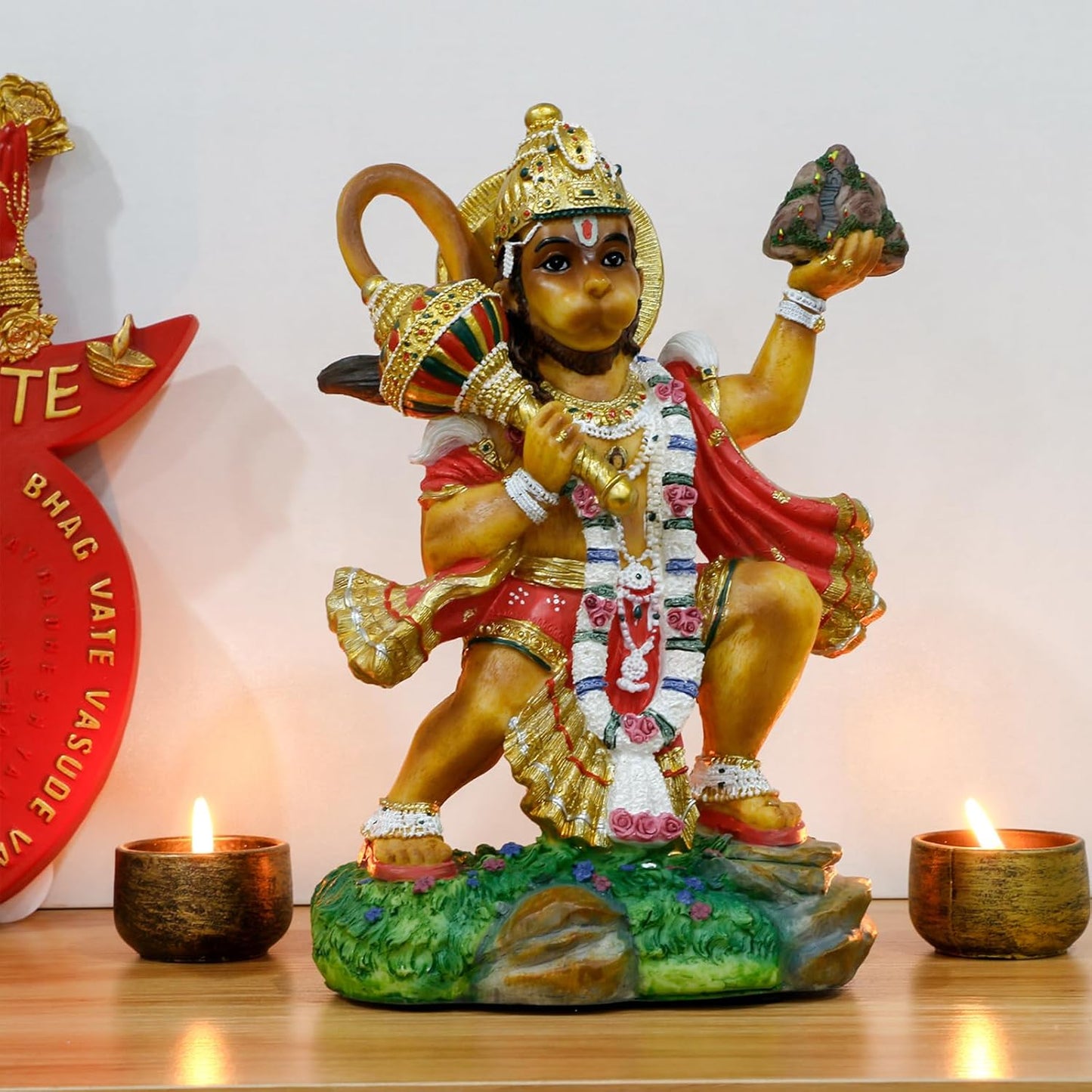 Hindu God Flying Hanuman Statue - 9.2”H Jayanti Murti Pooja Diwali Gift for Indian Friend Family Altar Puja Item Home Office Temple Mandir Shrine Yoga Meditation Spiritual Decoration diwali gifts diwali gifts indian