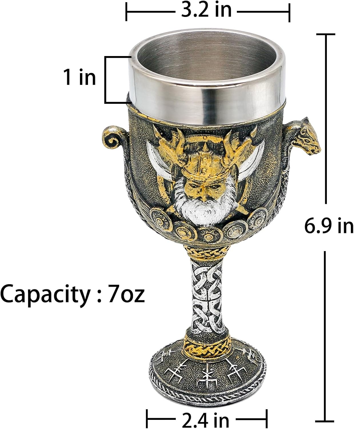 Medieval Viking Odin Wine Goblet - Viking Gifts for Men 7oz Stainless Steel Drinking Cup Norse Viking Warrior Dragon Ship Chalice Viking Fans Gifts Party Decoration