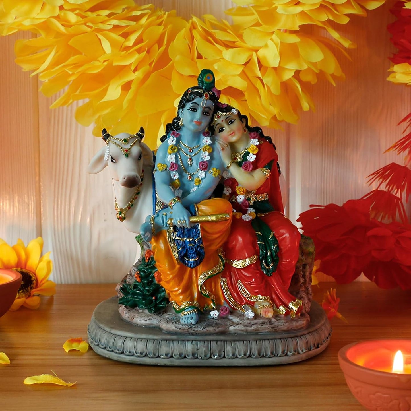 Hindu God Radha Krishna Statue - 6.6" H Indian Idol Valentine Wedding Gift for Indians Puja Item Pooja Diwali Gifts Home Office Altar Temple Mandir Yoga Studio Spiritual Decor