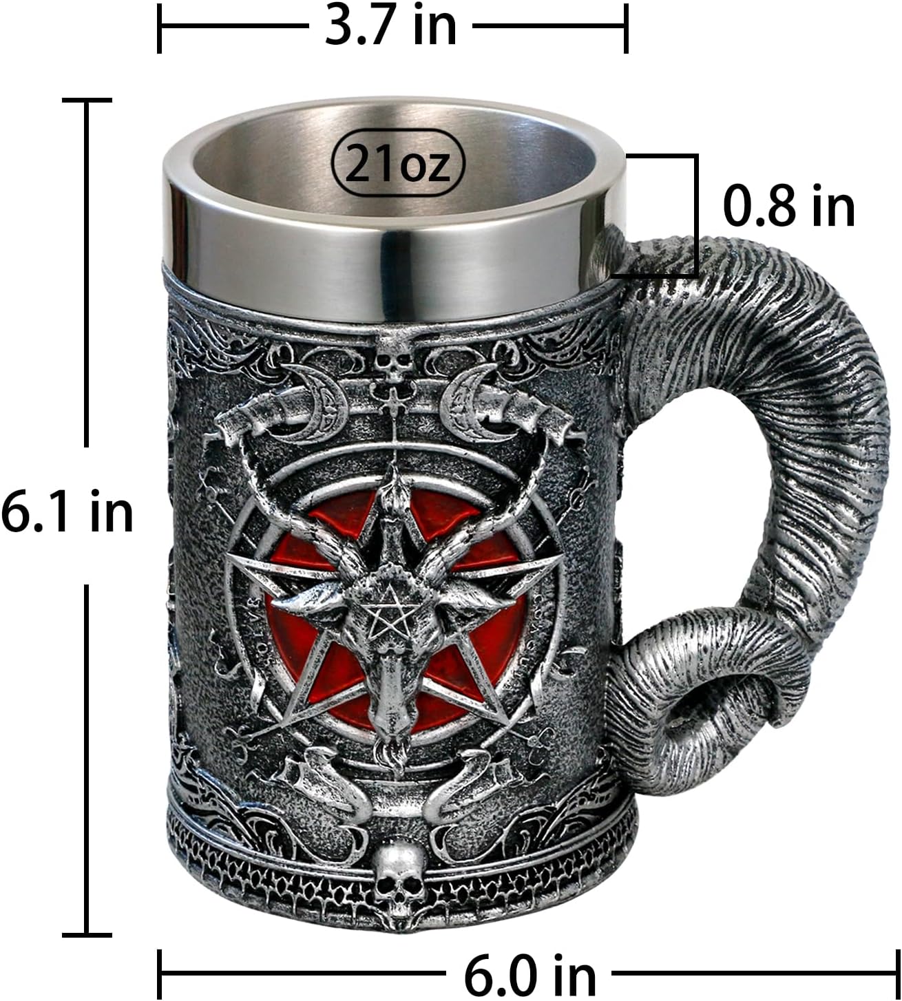 alikiki Medieval Baphomet Head Beer Mug - Sabbatic Goat Pentagram Drinking Tankard 21oz Stainless Steel Wine Coffee Cup Novelty Gothic Father Day Gift Party Decorations