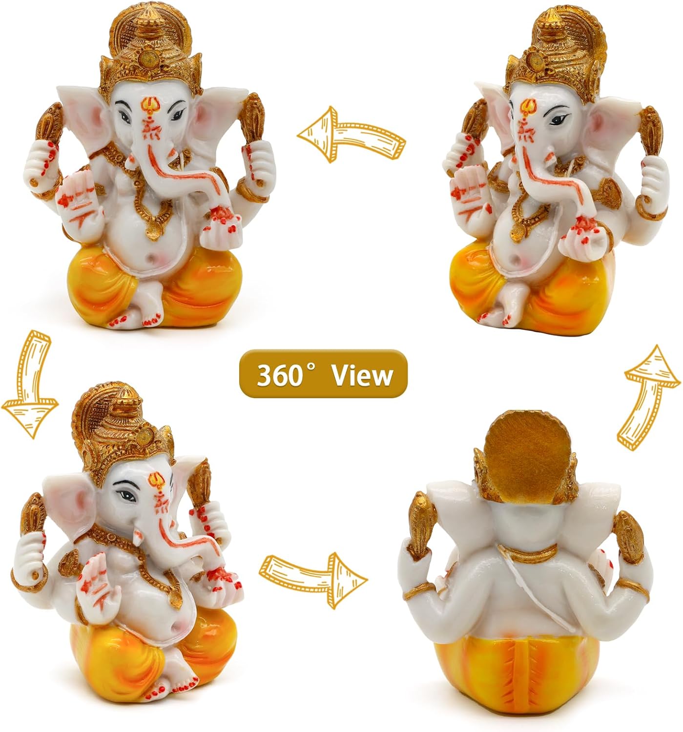 Hindu Lord Ganesha Idol Statue - Indian Diwali Gifts Small Ganesh for Car Dashboard Decor India God Figurine Home Mandir Murti Pooja Yoga Meditation Room Altar Kit Decor Wedding Gift