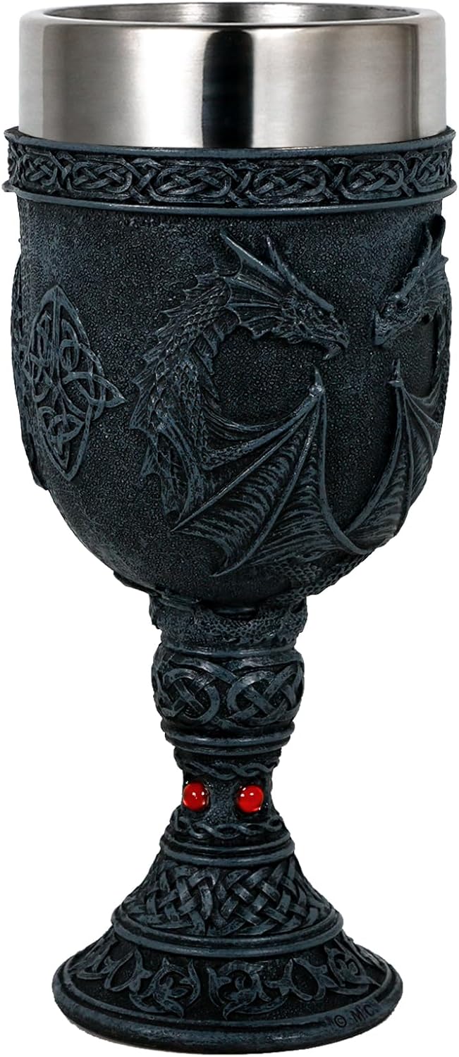 alikiki Medieval Dark-Night Dragon Goblet - Dungeons and Dragons Gifts Game Ideas of Thrones Merchandise 7oz Stainless Steel Drinking cup Gothic GOT Dragon D&D Chalice Party Decor Collectible