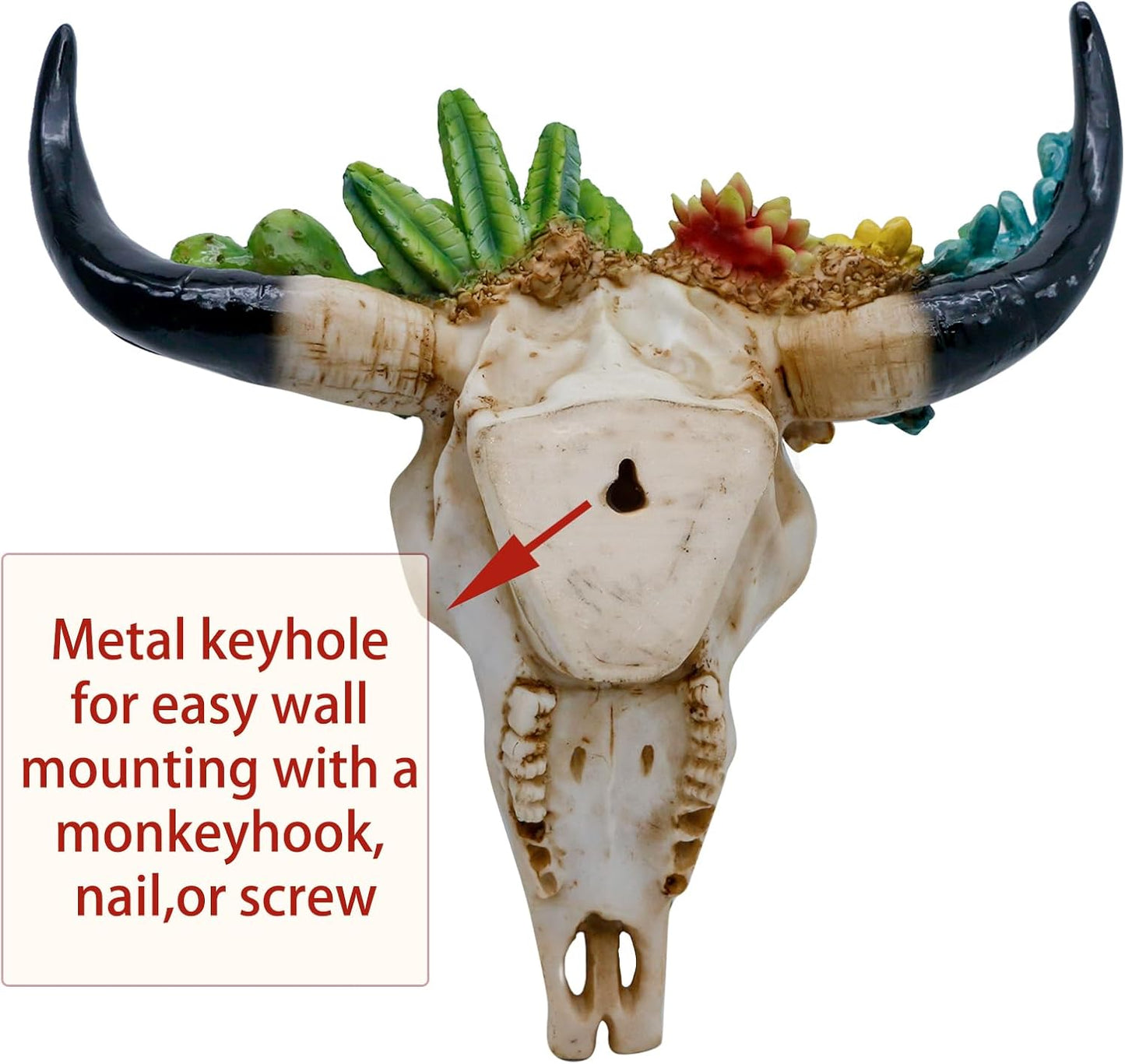 alikiki Rustic Western Home Decor - Tribal Wall Decor Western Long Horn Bull Skull Wall Decor Cow Buffalo Skull Bison Animal Head Wall Hanging Wall Arts w/Succulents for Bedroom Living Room