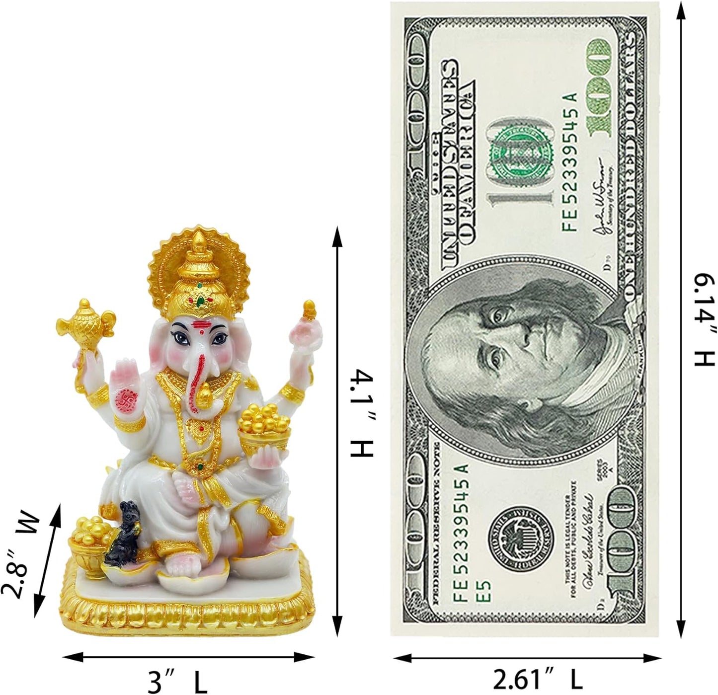 Indian Idol Lord Ganesh Statue - 4.1”H Marble Color Hindu God Ganesha Sculpture India Temple Mandir Home Office Altar Pooja Item Wedding Diwali Gifts