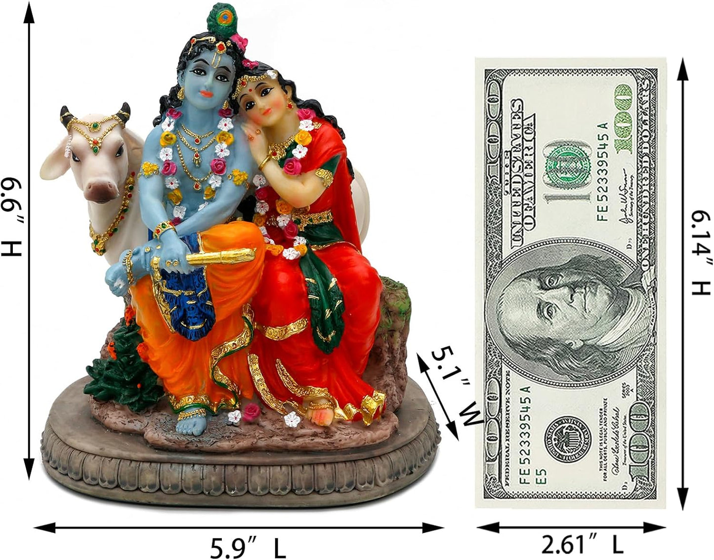 Hindu God Radha Krishna Statue - 6.6" H Indian Idol Valentine Wedding Gift for Indians Puja Item Pooja Diwali Gifts Home Office Altar Temple Mandir Yoga Studio Spiritual Decor