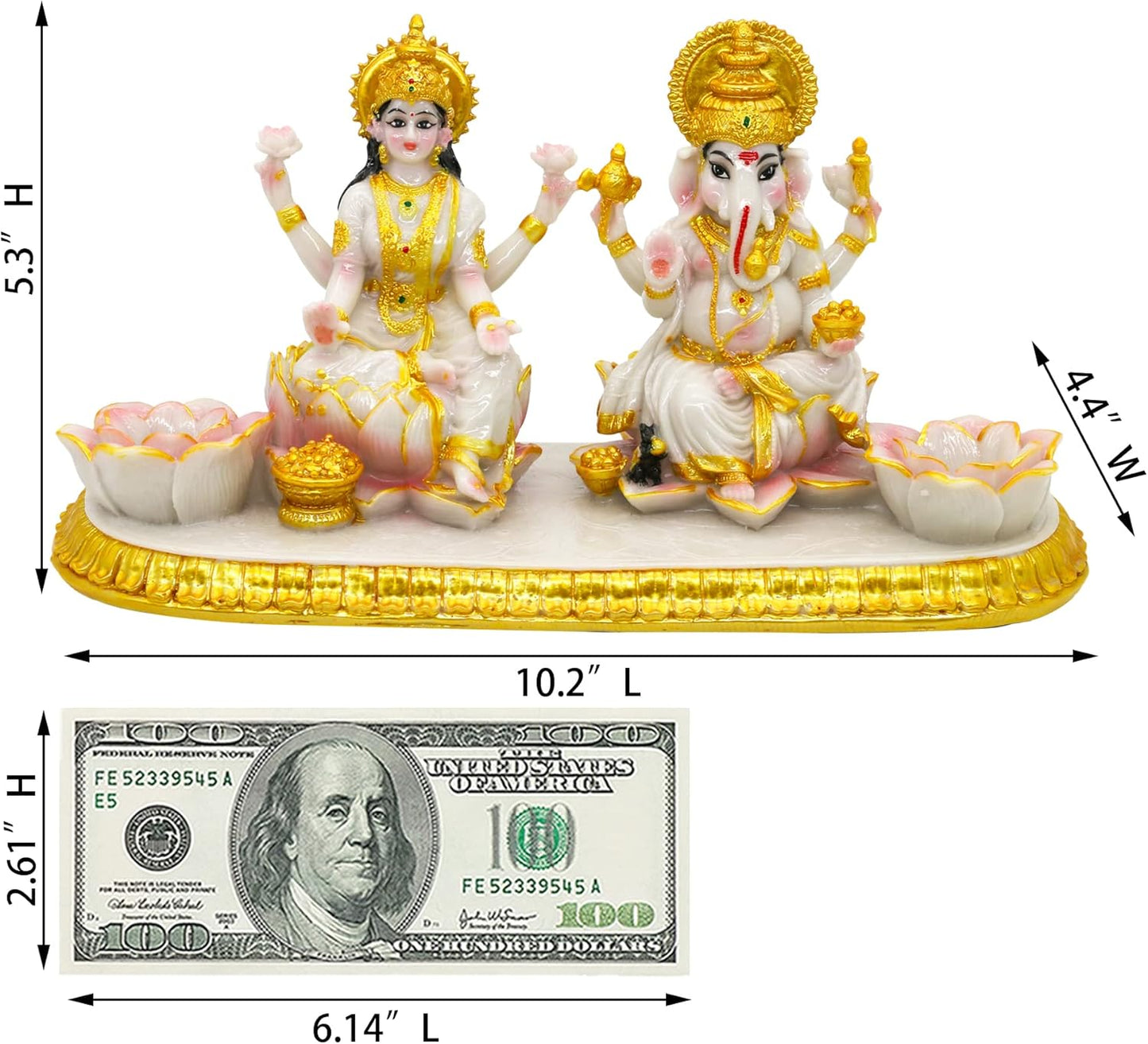 Ganesha Laxmi Statue Indian God - 5.3”H Marble Finish Indian Idol Lakshmi Ganesh Statue w/LED Diyas Diwali Gifts Diwali Decor Home Office Puja Item Hindu Altar Mandir Temple Pooja Murti