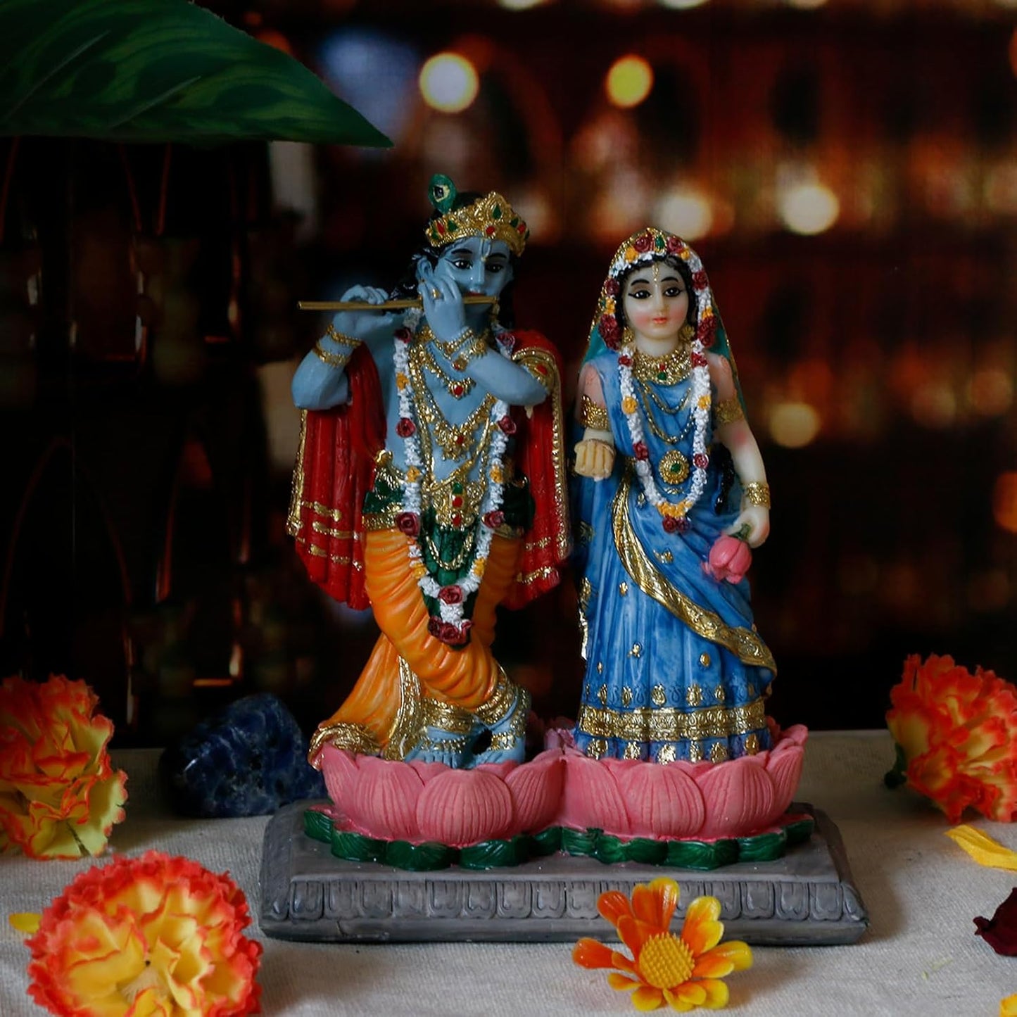 alikiki Indian Wedding Gift Radha Krishna - 5.7" H Radha Krishna Statue Murti Idol Figurine for Indian Couple Pooja Murti Item Altar Shrine Meditation Yoga Spiritual Decor Puja Item