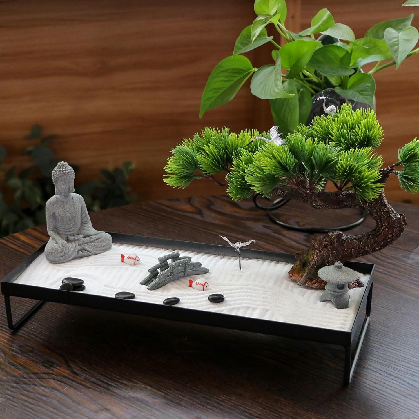 BangBangDa Japanese Meditation-Decoration - Home Office Bonsai Decor for Table Desk - Buddha Rock Sand Tabletop Decor Gifts for Women Man Friends