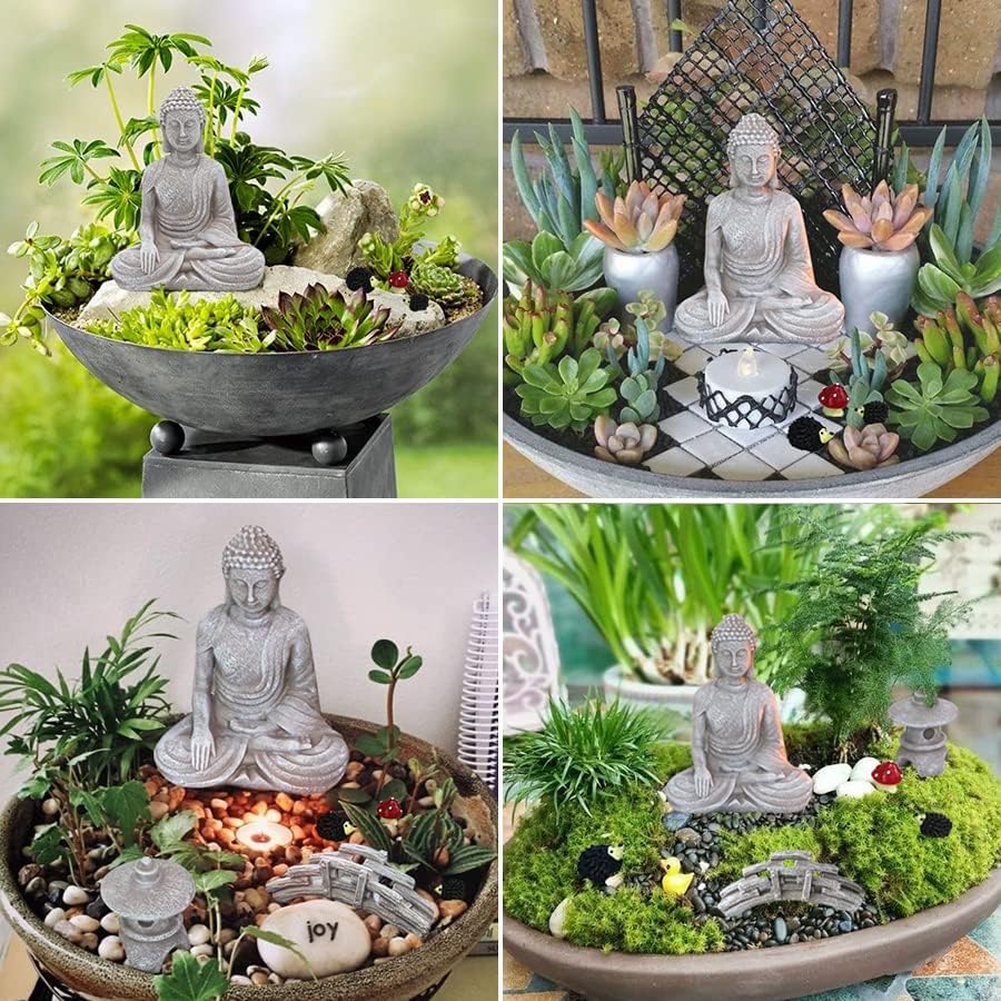 Meditation Buddha Zen Garden Accessories - Miniature Garden Decoration DIY Tabletop Rock Sand Garden Ornaments Micro Landscape Fairy Garden Terrarium Decor Zen Gifts Indoor Outdoor Decor