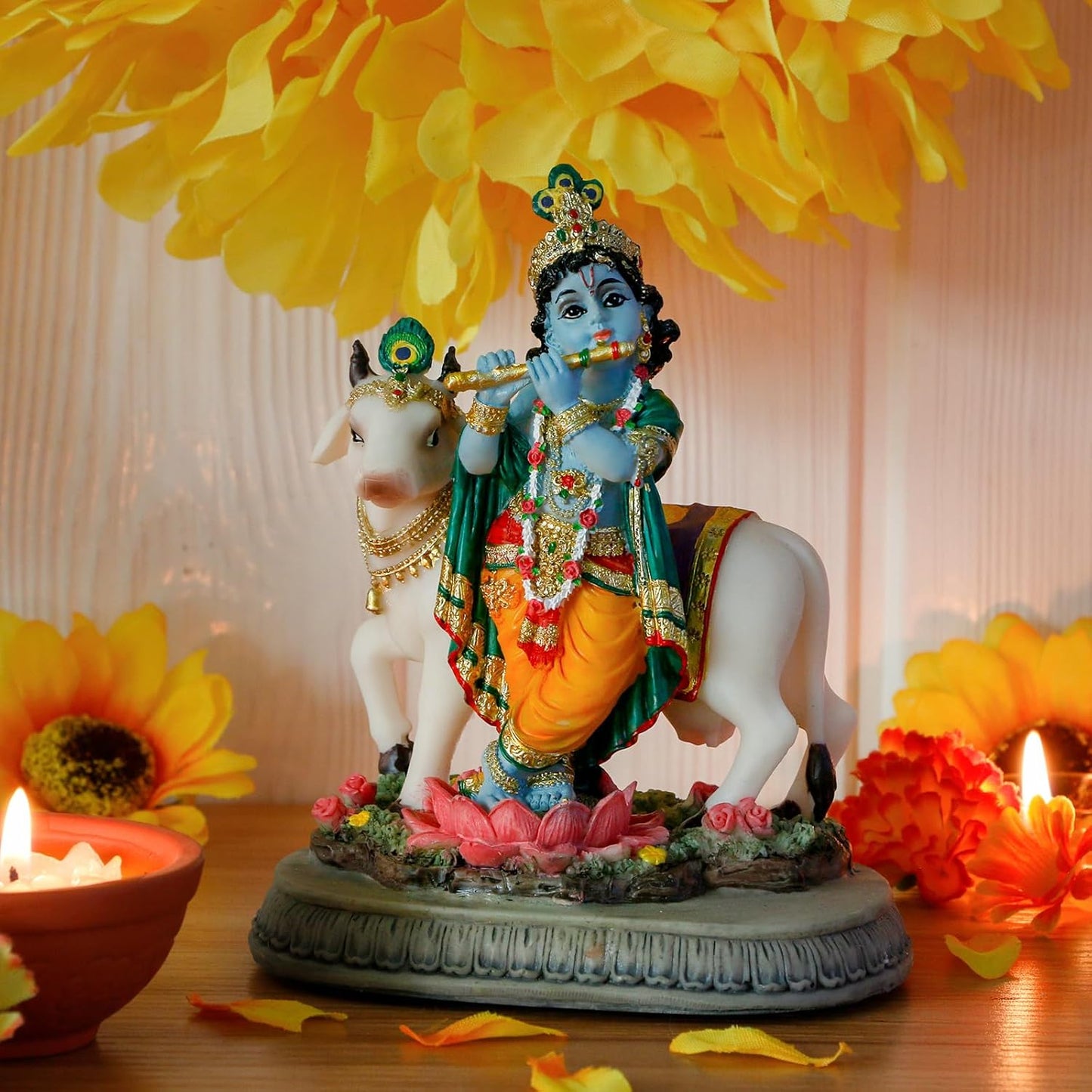 alikiki Hindu God Lord Krishna Statue - 5.7" H India Idol Krishna Sculpture Gifts for Indian Friends Family Man Woman Pooja Murti Item Altar Meditation Yoga Spiritual Decor