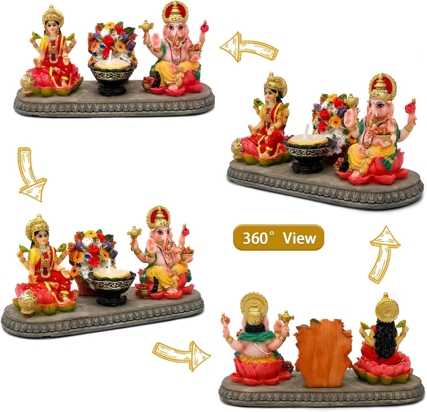 Indian God Ganesha Lakshmi Statue - 8.1”L Hindu God Ganesh Laxmi with Diya Diwali Gift for Indian Friends Man Woman Pooja Home Office Altar Mandir Temple Puja Item Housewarming Gifts