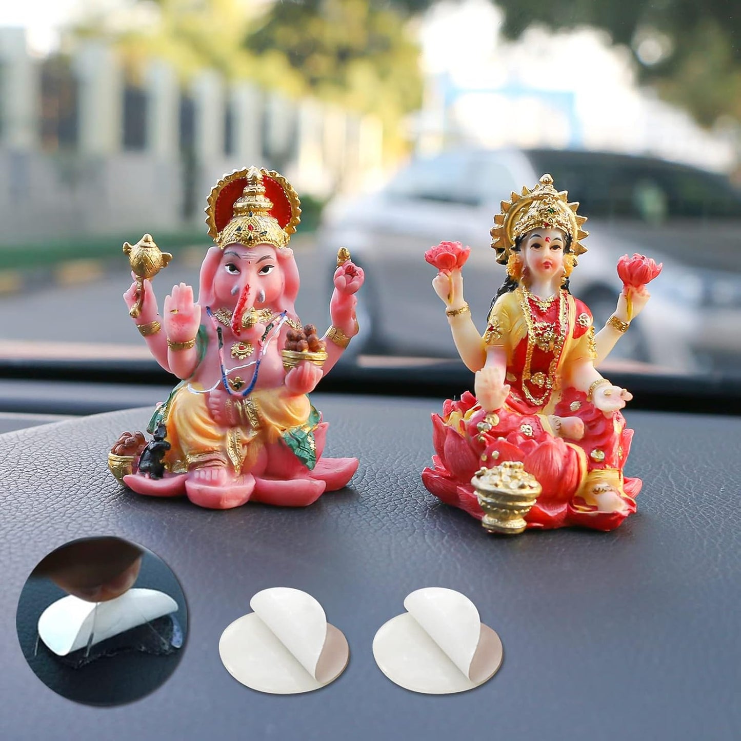 Indian God Ganesh Lakshmi Statue - 2.5”H Hindu God Lord Ganesha Idol for Car Decor Goddess Laxmi Figurine for Car Dashboard Decor Diwali Gifts Temple Mandir Altar Shrine Pooja Item