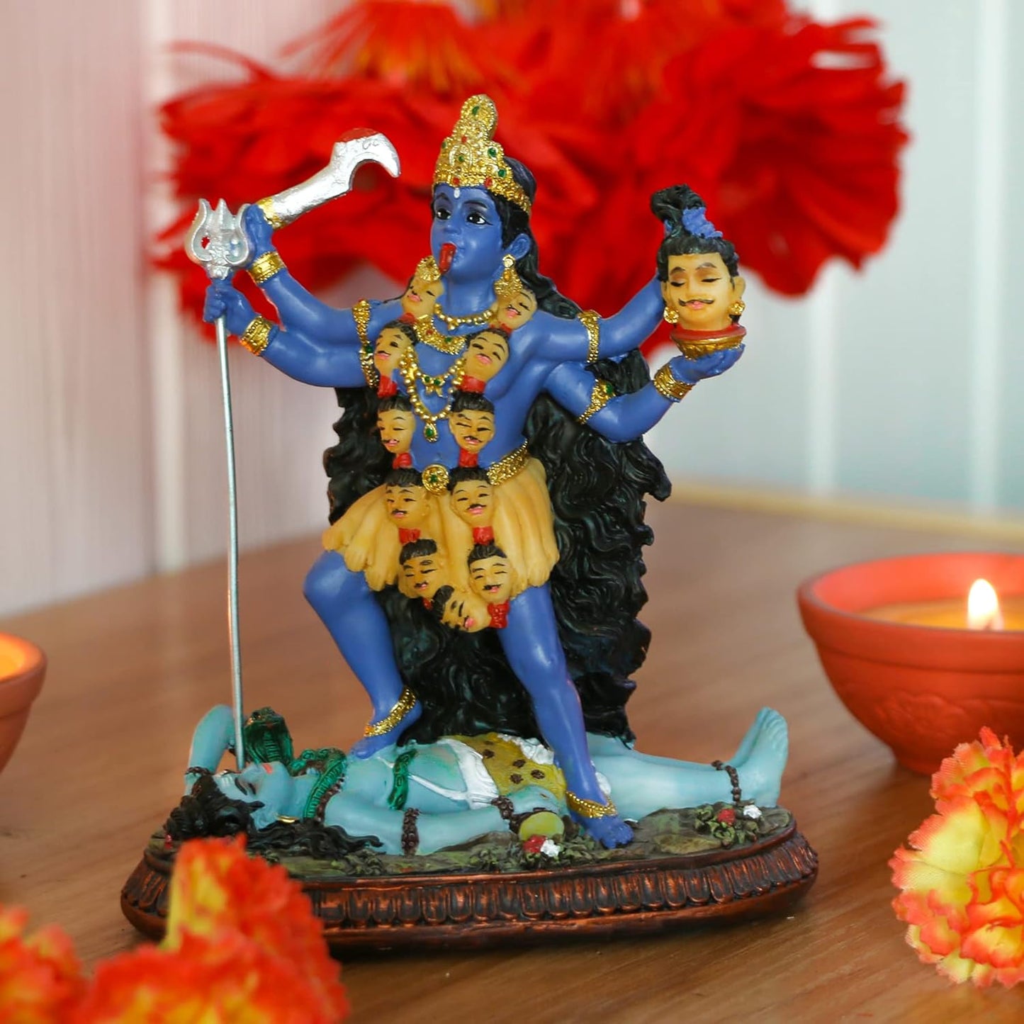 alikiki Hindu God Kali Ma Statue - India God Kali Bhavatarini Destroyer Idol Hindu God of Time and Death Figurine Murti Diwali Pooja Gifts Home Office Temple Mandir Altar Puja Item