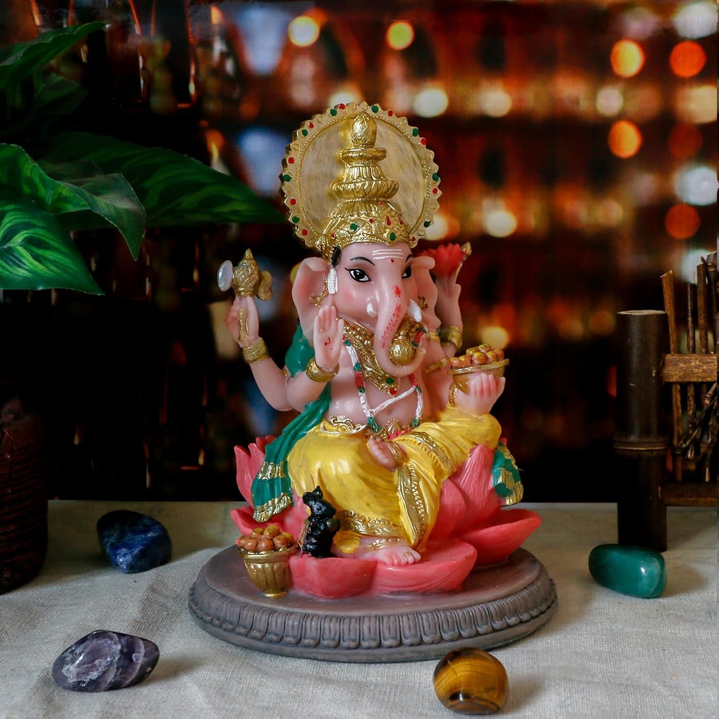 alikiki Ganesha Statue Indian gifts Item - 6.8" Hindu God Lord Ganesh Ganpati Idol for Indian Home Office Altar Mandir India Temple Pooja Item Meditation Yoga Room Spiritual Decor Diwali Puja Gifts