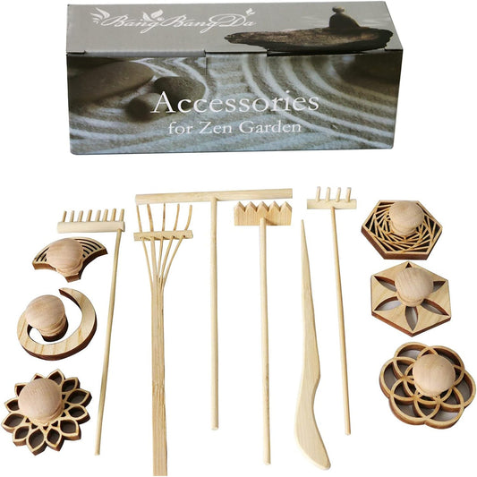 BangBangDa Mini Zen Garden Accessories - Tabletop Zen Garden Tools - Zen Garden Kit Rakes and Zen Stamp for Office Mini Zen Garden Set of 12